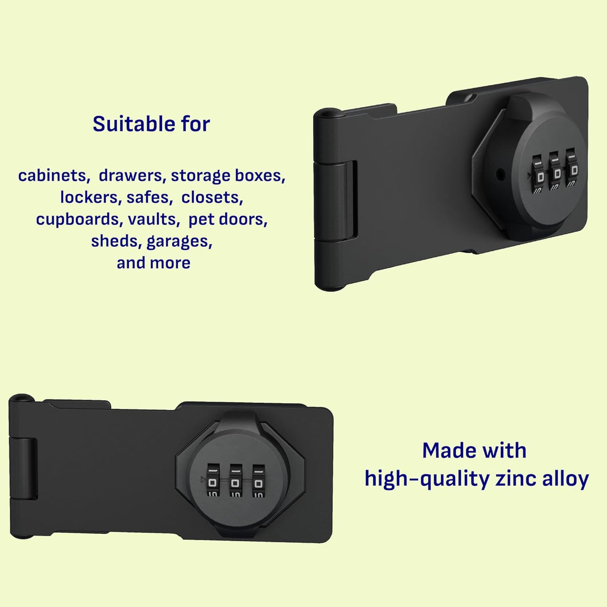 3-Digit Combination Lock, Black, Keyless, Zinc Alloy, Cabinet Door Latch, Easy DIY Installation