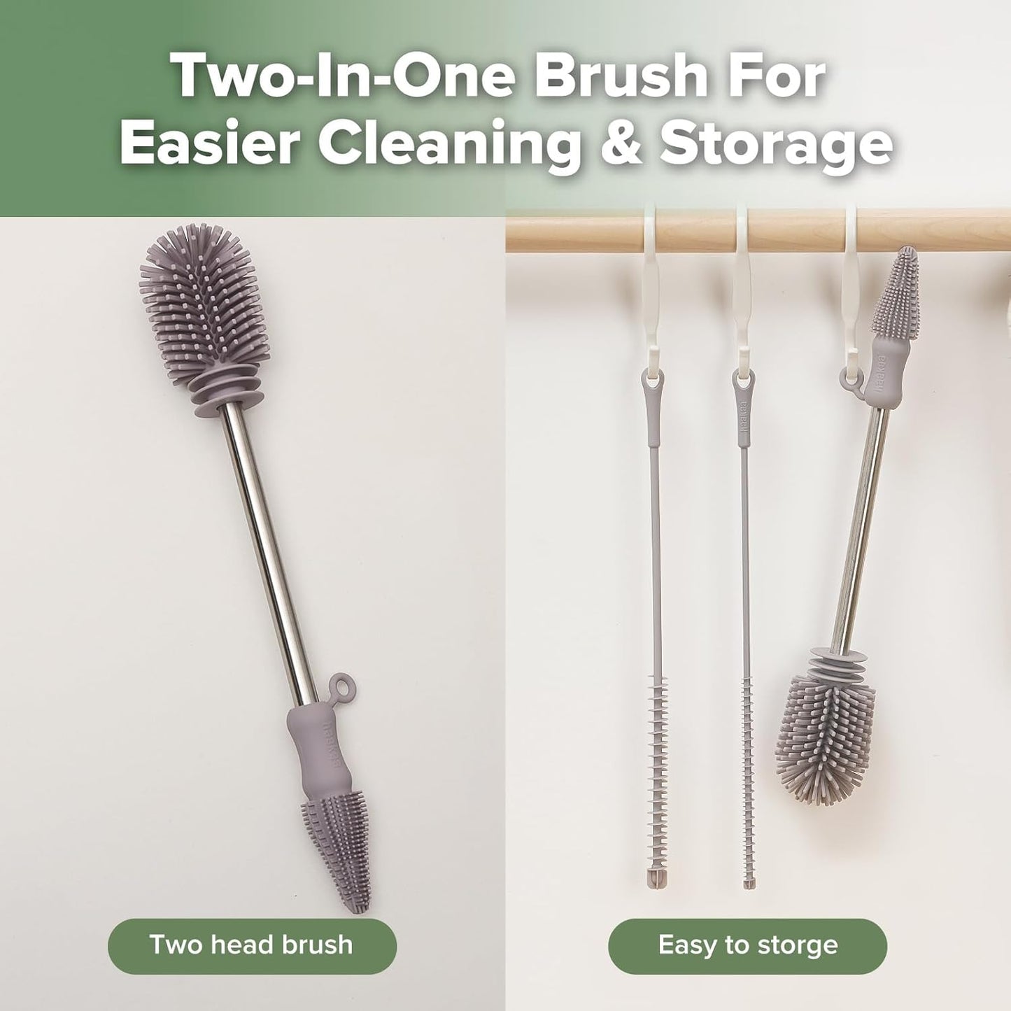 haakaa Silicone Cleaning Brush Kit - SUVA Grey - Bottle Brush for Breast Pumps, Breast Milk