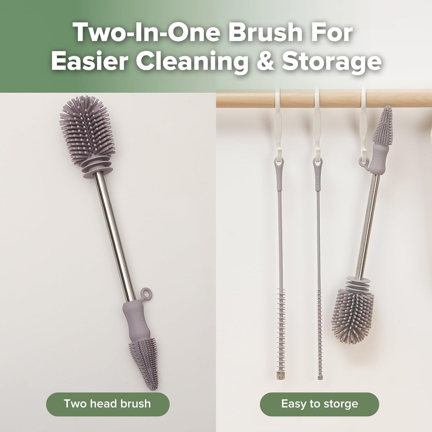 haakaa Silicone Cleaning Brush Kit - SUVA Grey - Bottle Brush for Breast Pumps, Breast Milk