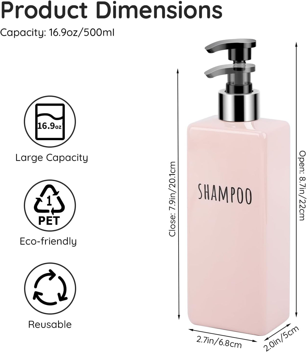 Segbeauty 16.9oz Shower Bottles Refillable, 3 Pack of Shampoo and Conditioner Bottles for Bathroom