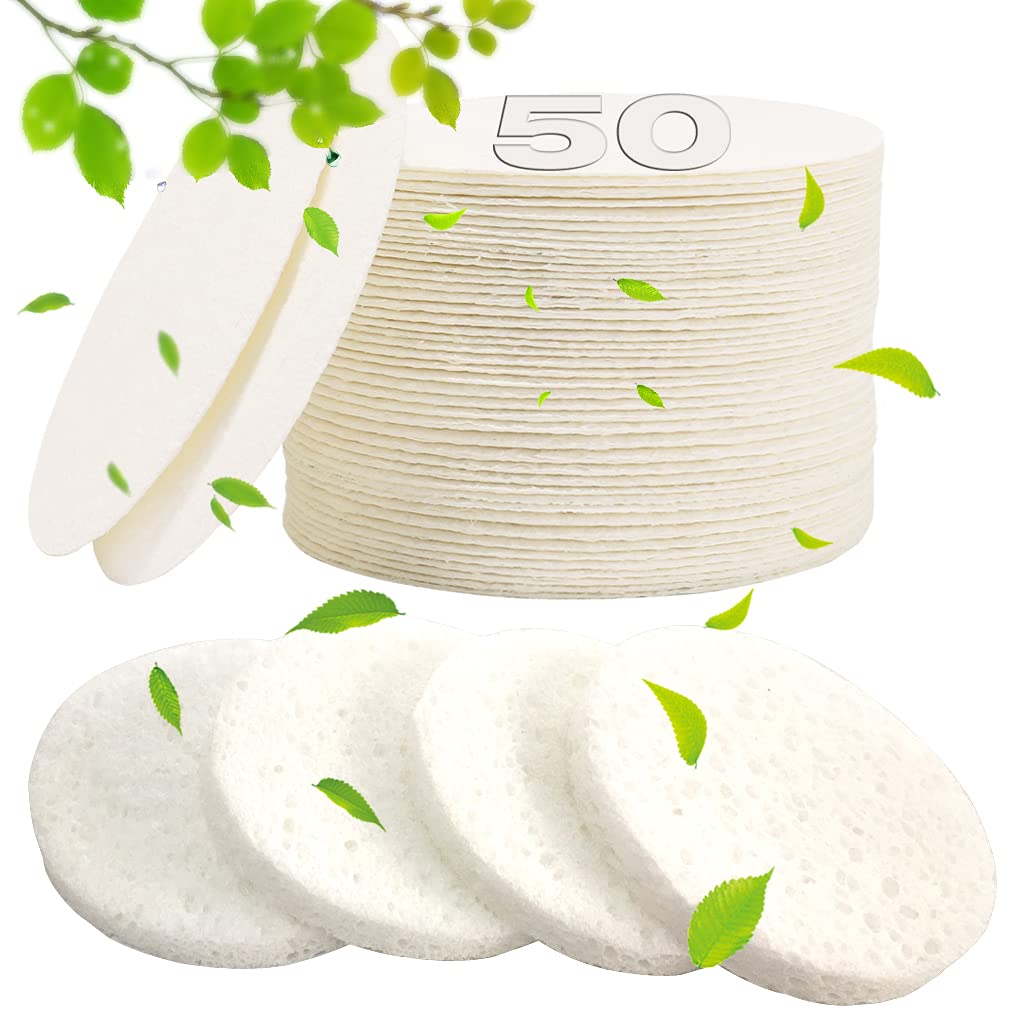 METUUTER 50 PCS Compressed Facial Sponges for Estheticians- 100% Natural Cellulose Face Sponge