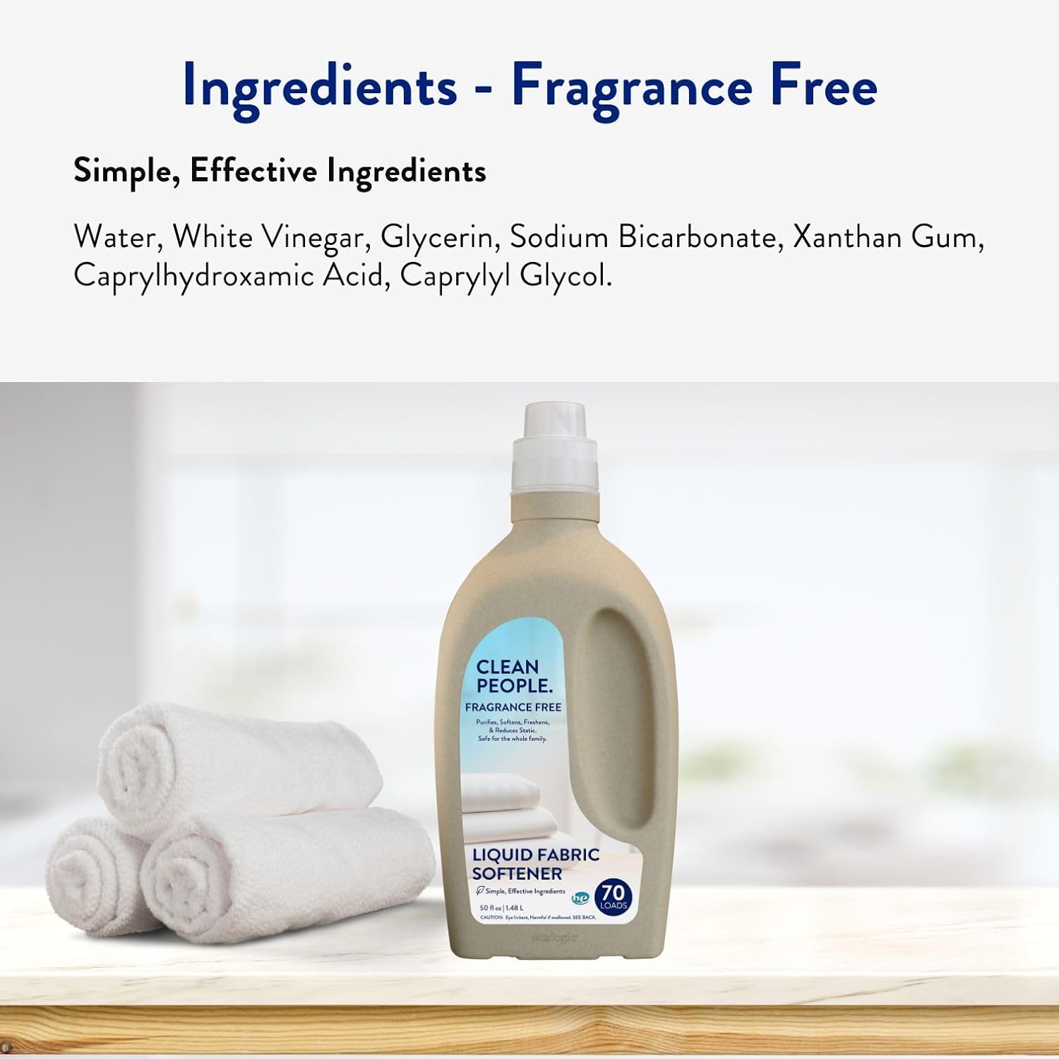 The Clean People Liquid Fabric Softener - Softens & Removes Static Cling - Vegan (50 Fl Oz