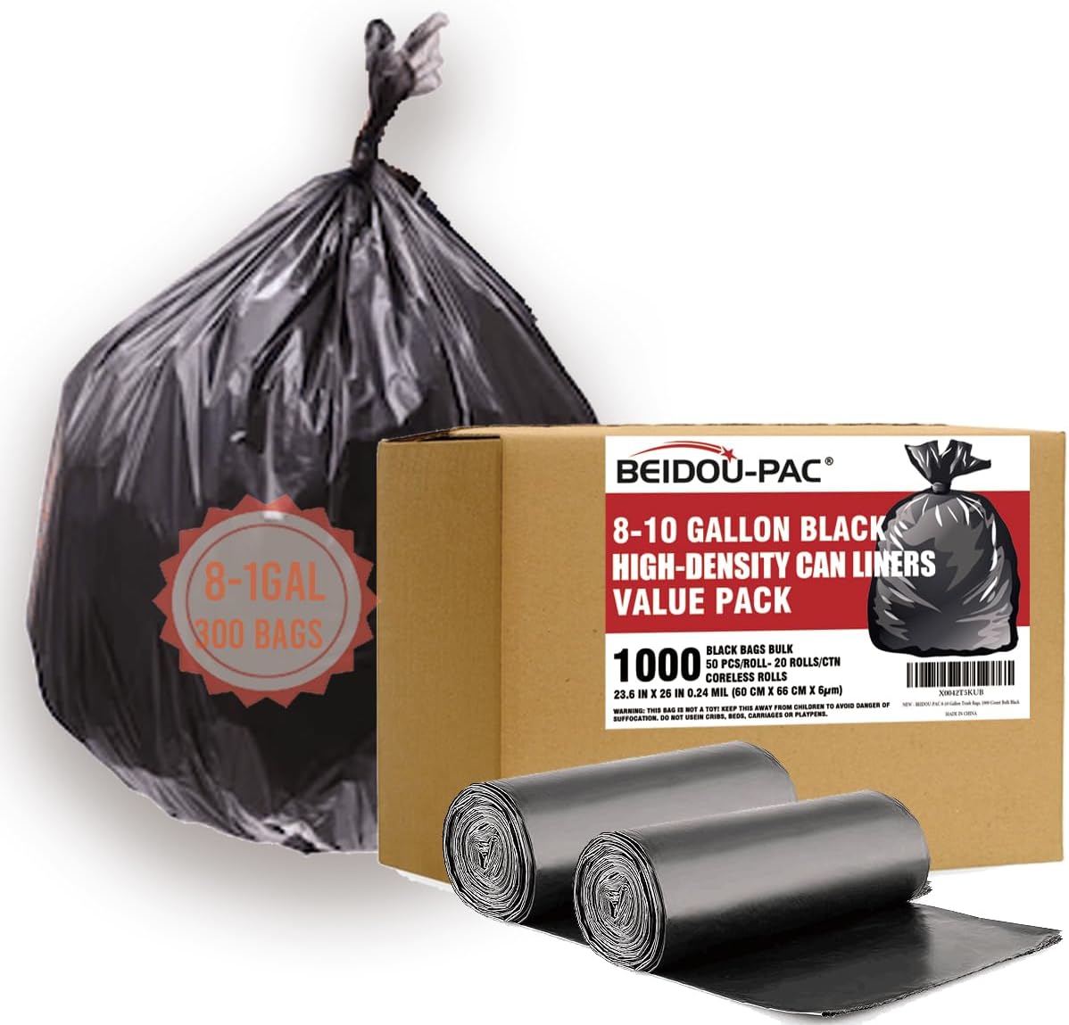 8-10 Gallon Trash Bags, 1000 Count Bulk Value Pack, Black Garbage bags, Multi-purpose Trash Can Bin