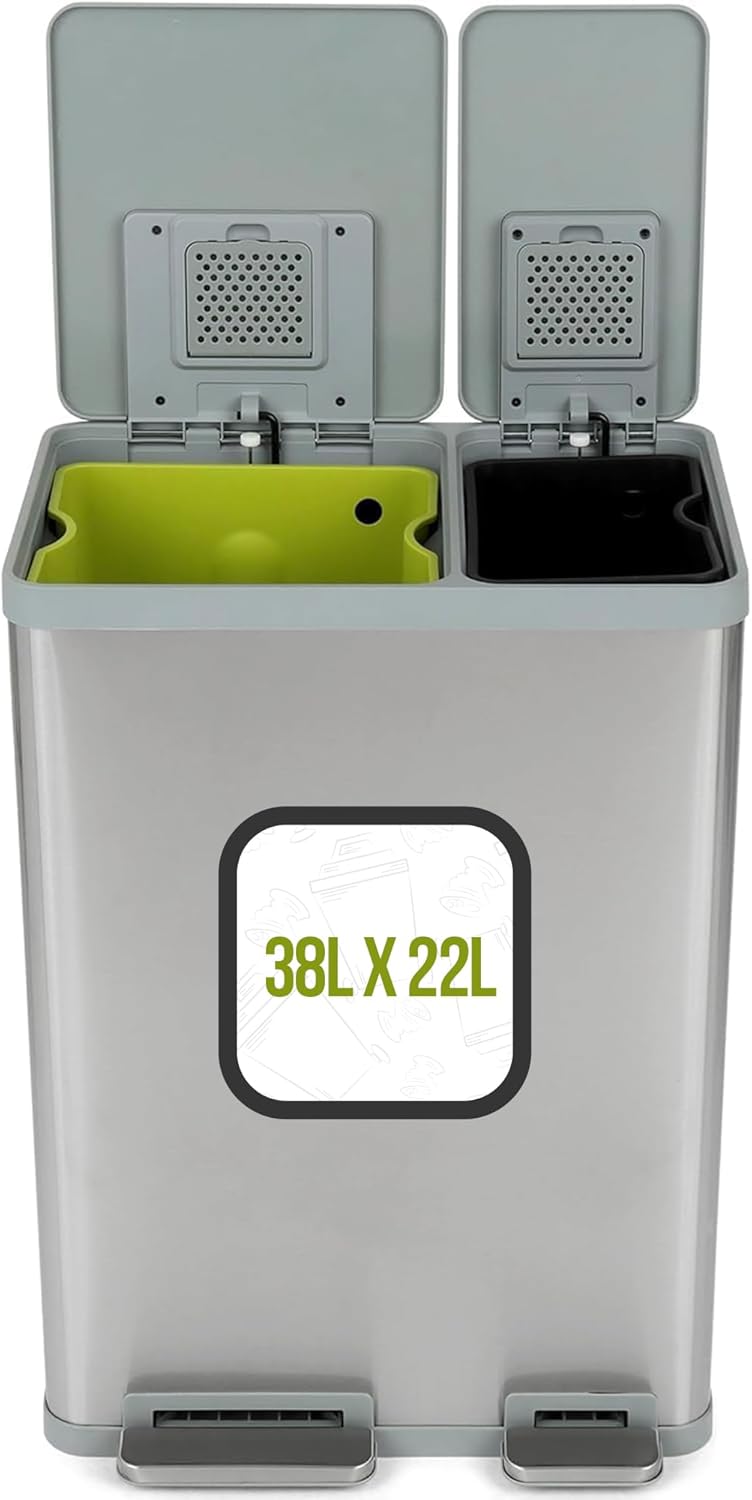 Simpli-Magic 60 Liter / 16 Gallon Rectangular Hands-Free Dual Compartment Recycling Kitchen Step