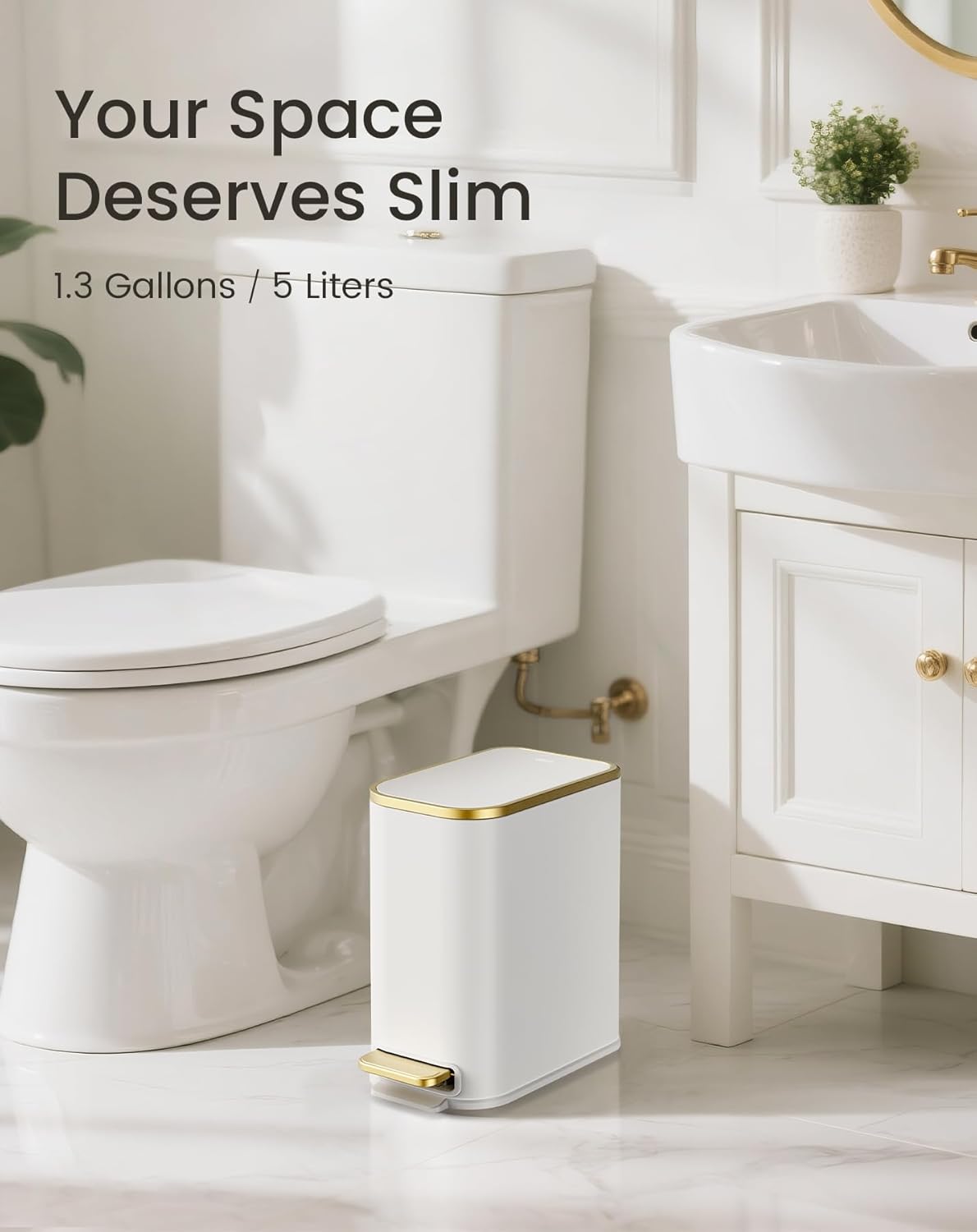 Cesun Small Bathroom Trash Can with Lid Soft Close, 5 Liter/1.3 Gallon Stainless Steel Garbage Can