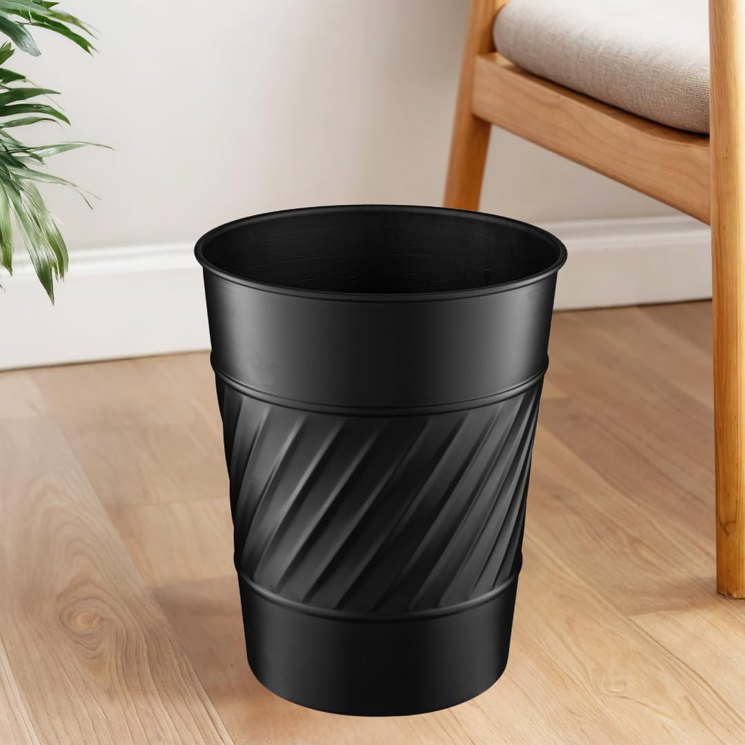 Monarch Abode Black Handcrafted Wave Embossed Metal Wastebasket for Home Office Bedroom, Decorative