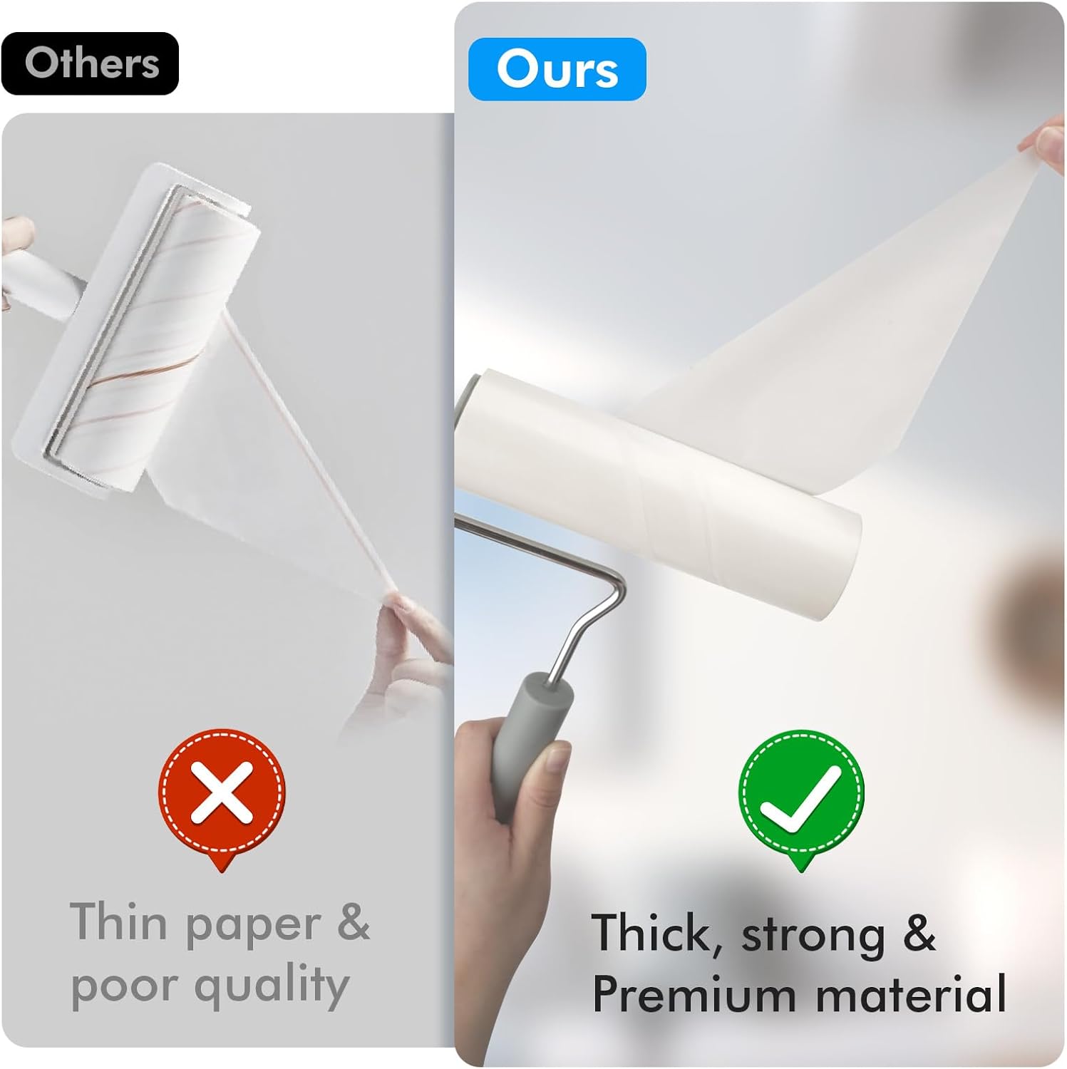 Extra Sticky Large Lint Roller Refills, 6.3'' Giant Lint Roller Refills for Pet Hair