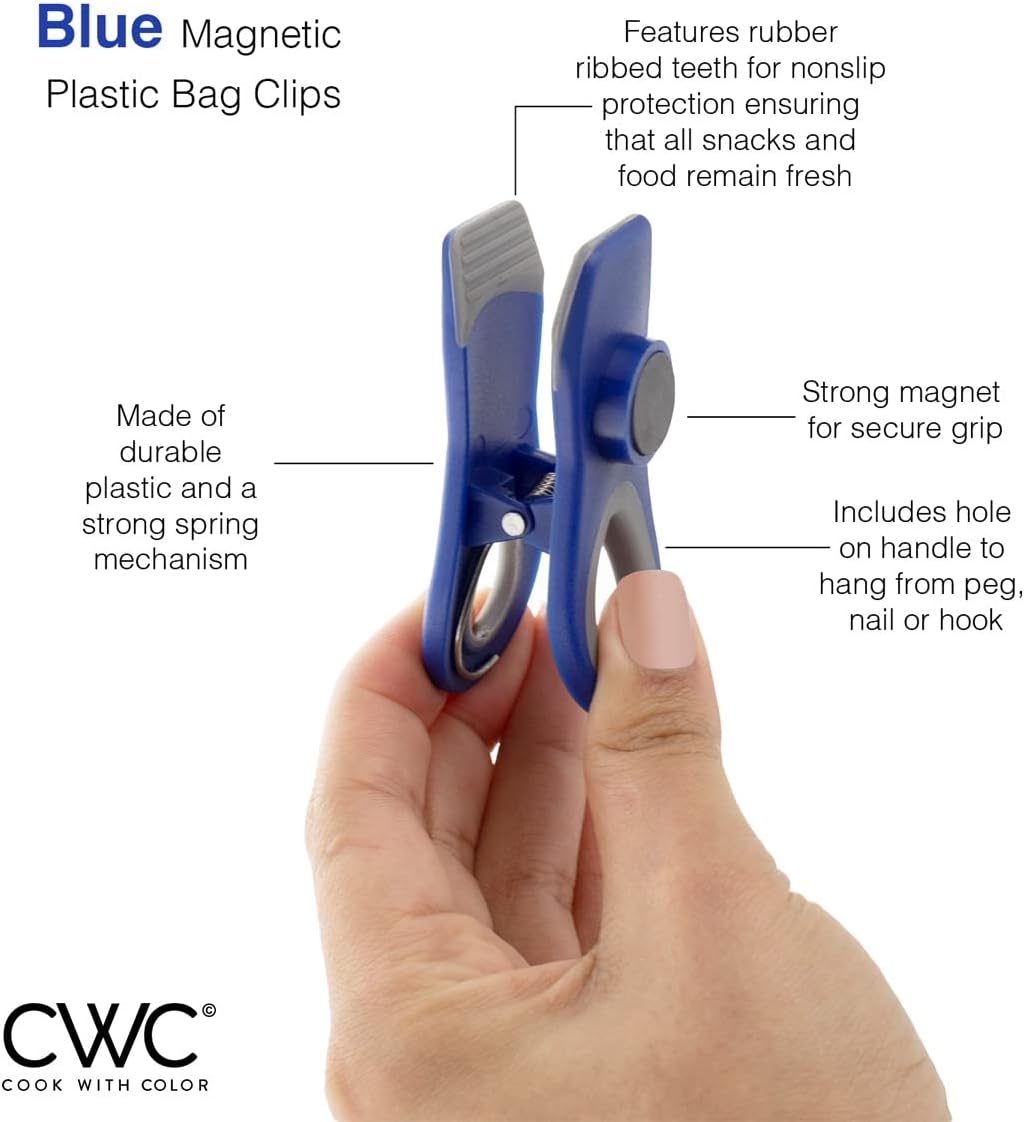 COOK WITH COLOR Bag Clips - Heavy Duty Chip Clip and Refrigerator Magnet Clips for Food Storage
