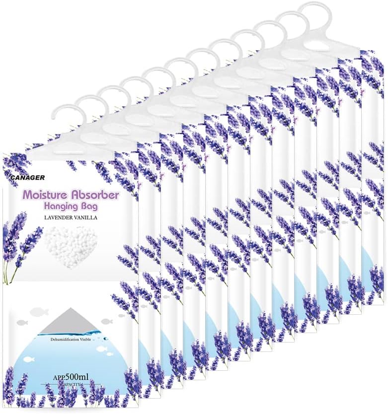CANAGER Moisture Absorber -12 Pack,Lavender Vanilla Hanging Humidity Bag,Home,Car, and Closet