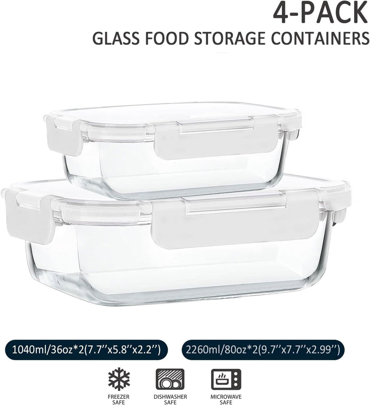 [80 oz & 36 oz]Extra Large Glass Food Storage/Baking Containers Set with Lids, 2 Pack 80 oz(10