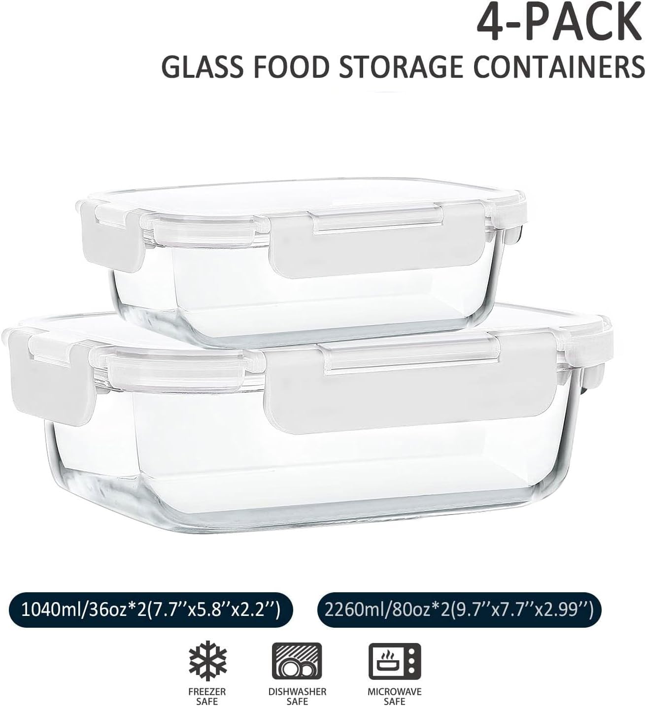 [80 oz & 36 oz]Extra Large Glass Food Storage/Baking Containers Set with Lids, 2 Pack 80 oz(10