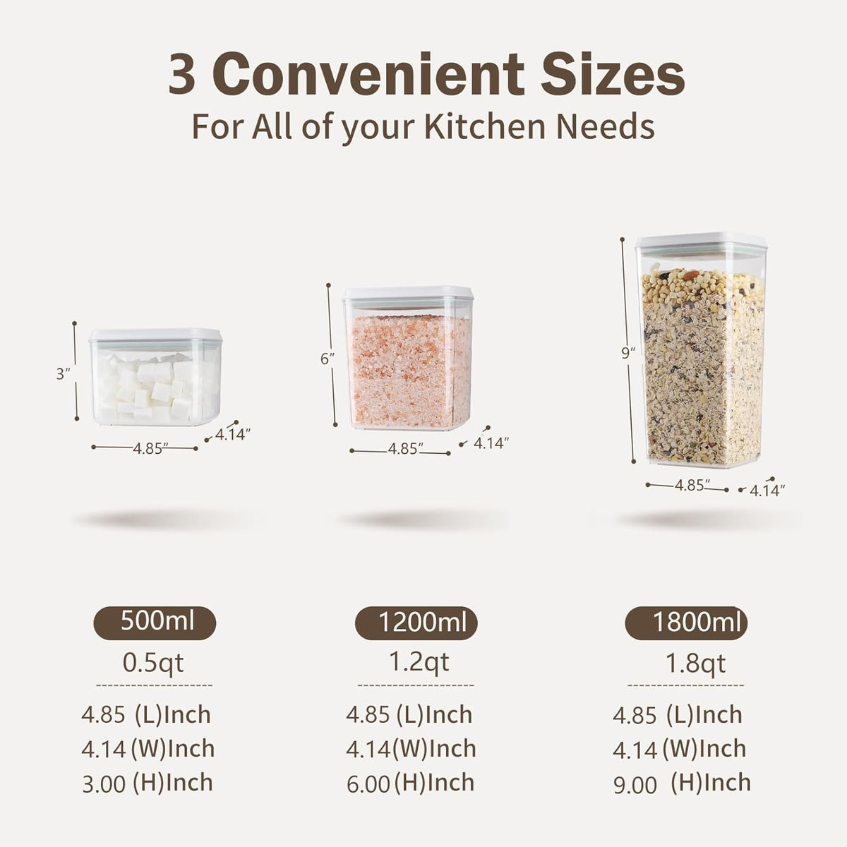 Pop Airtight Food Storage Containers Set with Lids, 6 Pcs Stackable One Button Opening Food