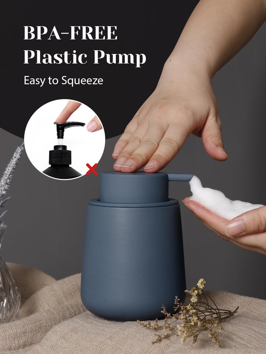INGOFIN Ceramic Foaming Soap Dispenser - 12 oz Foam Hand Soap Dispenser Bathroom, Ceramic Dish Soap