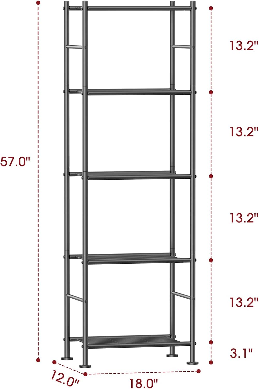 Storage Shelves - 5 Tier Shelf Organizer, Sturdy Metal Garage Shelving with Adjustable Leveling