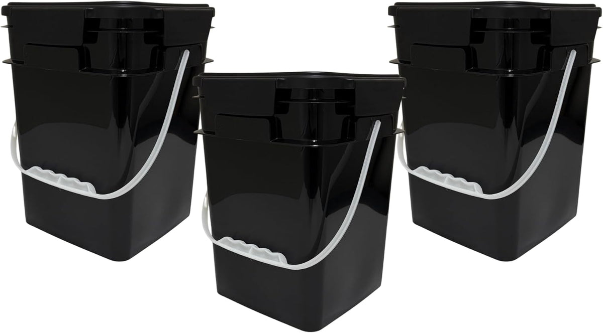 House Naturals 4 Gallon Square Food Grade Bucket Pail with Plastic Handles and Lid (Pack of 3) Made