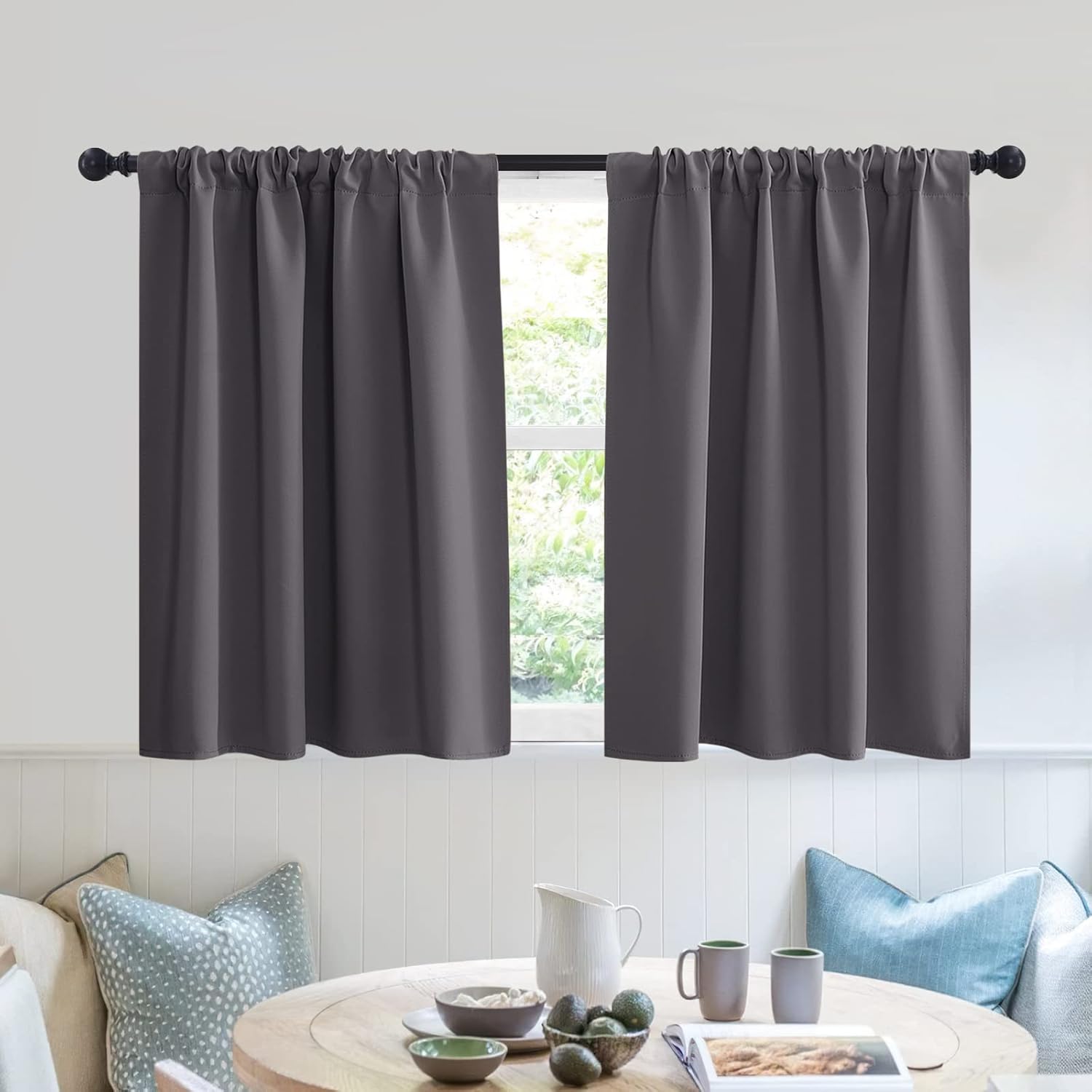 RYB HOME Short Blackout Curtains for Kitchen, Solid Half Window Treatment for Bedroom Energy Saving