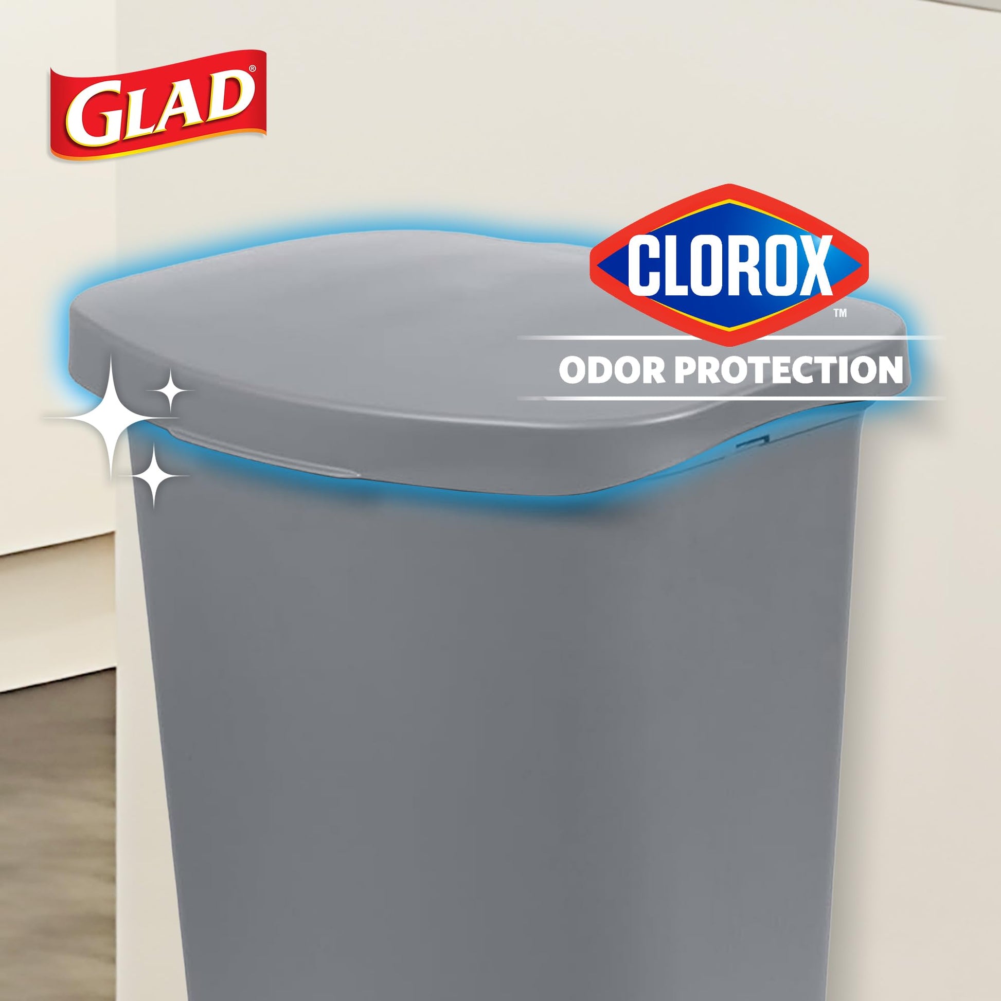 Glad Trash Can with Clorox Odor Protection | Plastic Bin, 13 Gallon, Grey