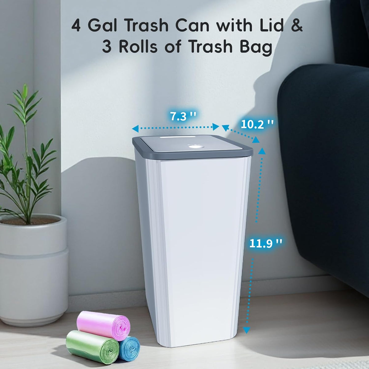 Small Trash Can, 3 Pack 4 Gallons Bathroom Garbage Can with Lid Press-Top, Small Waste Basket with