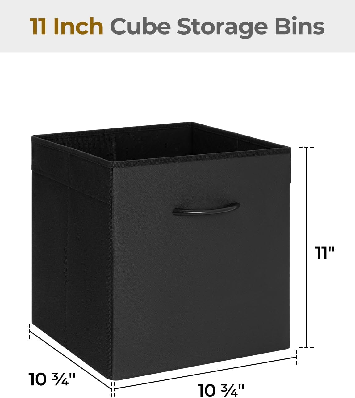 StorageWorks Black Storage Cubes, 11-inch Leather Bins with Handle, Cube Organizer Baskets for