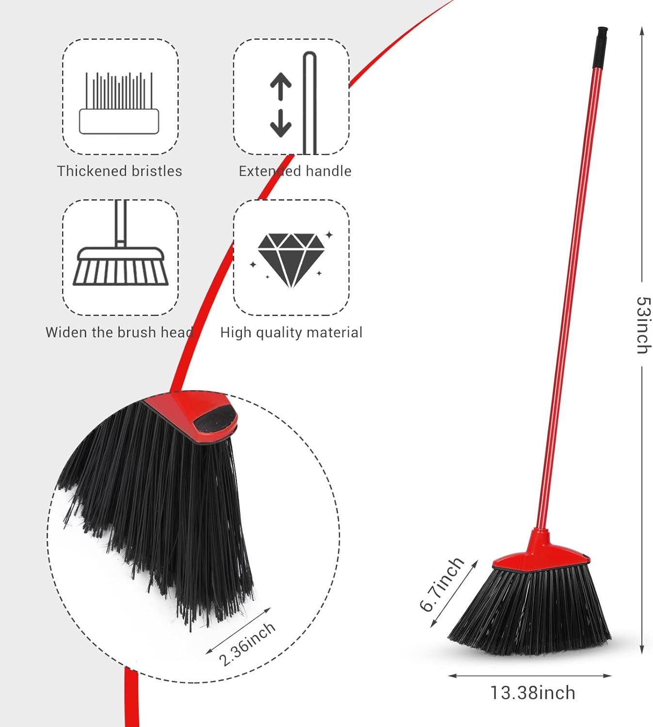 12 Pcs Heavy Duty Commercial Angle Broom 53 Inch Long Handle for Sweeping Indoor Outdoor - Garage