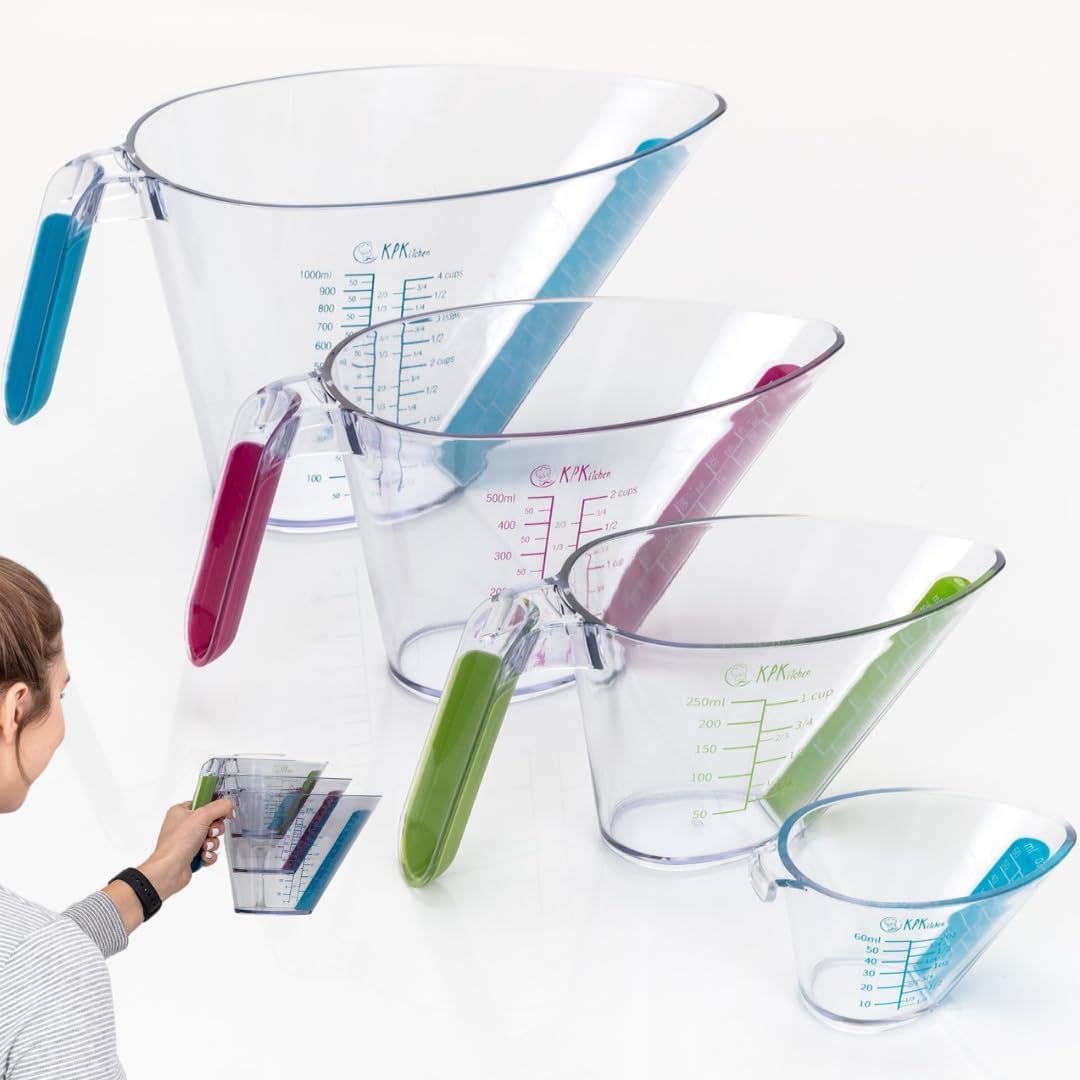 KPKitchen 4-Piece Angled Liquid Measuring Cups Plastic Set - BPA-Free Mini Oz, 1, 2 and 4 Plastic