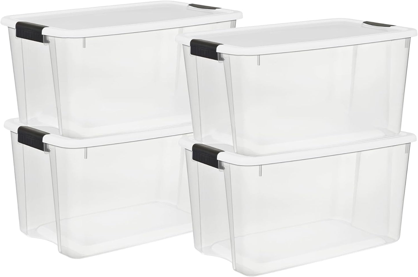 Sterilite 4 Pack Ultra Latching Box, Storage Bins with Lids, Clear Plastic, 70 Quart - Heavy-Duty