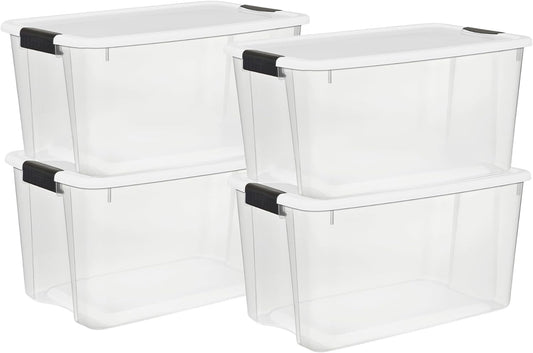 Sterilite 4 Pack Ultra Latching Box, Storage Bins with Lids, Clear Plastic, 70 Quart - Heavy-Duty