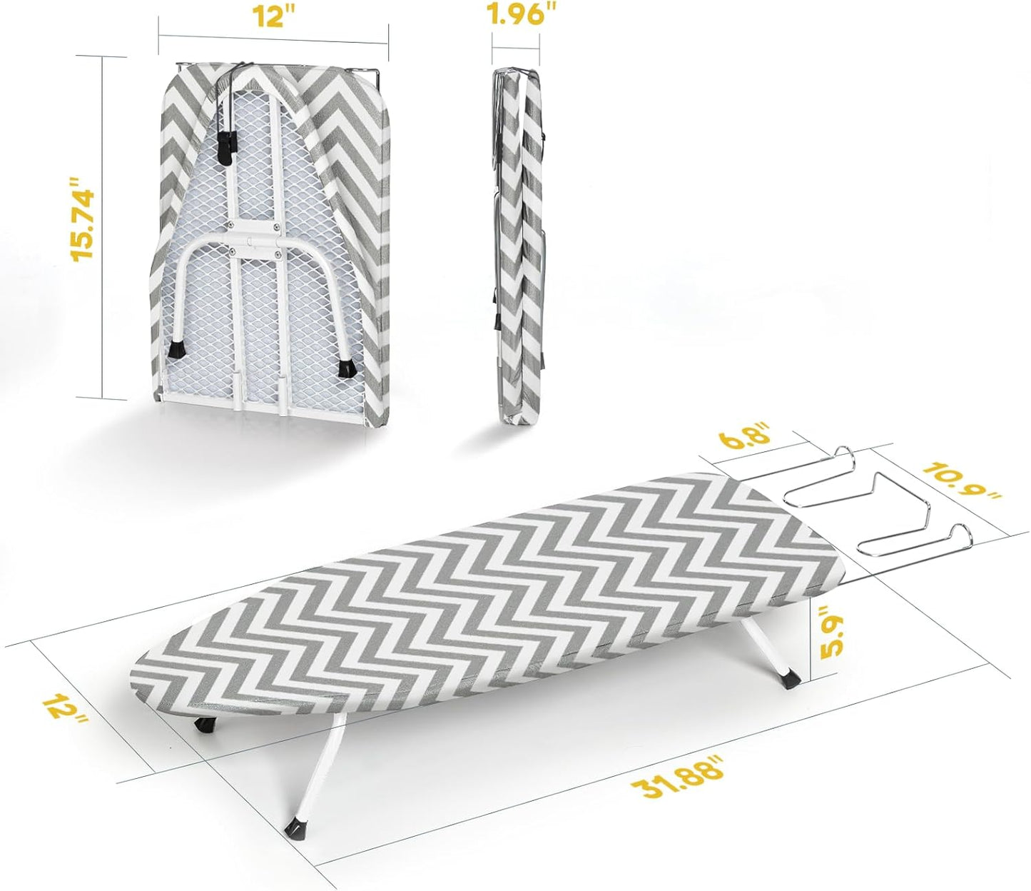 Folding Ironing Board for Small Space, RAINHOL Mini Collapsible Ironing Boards, with Hook, Iron
