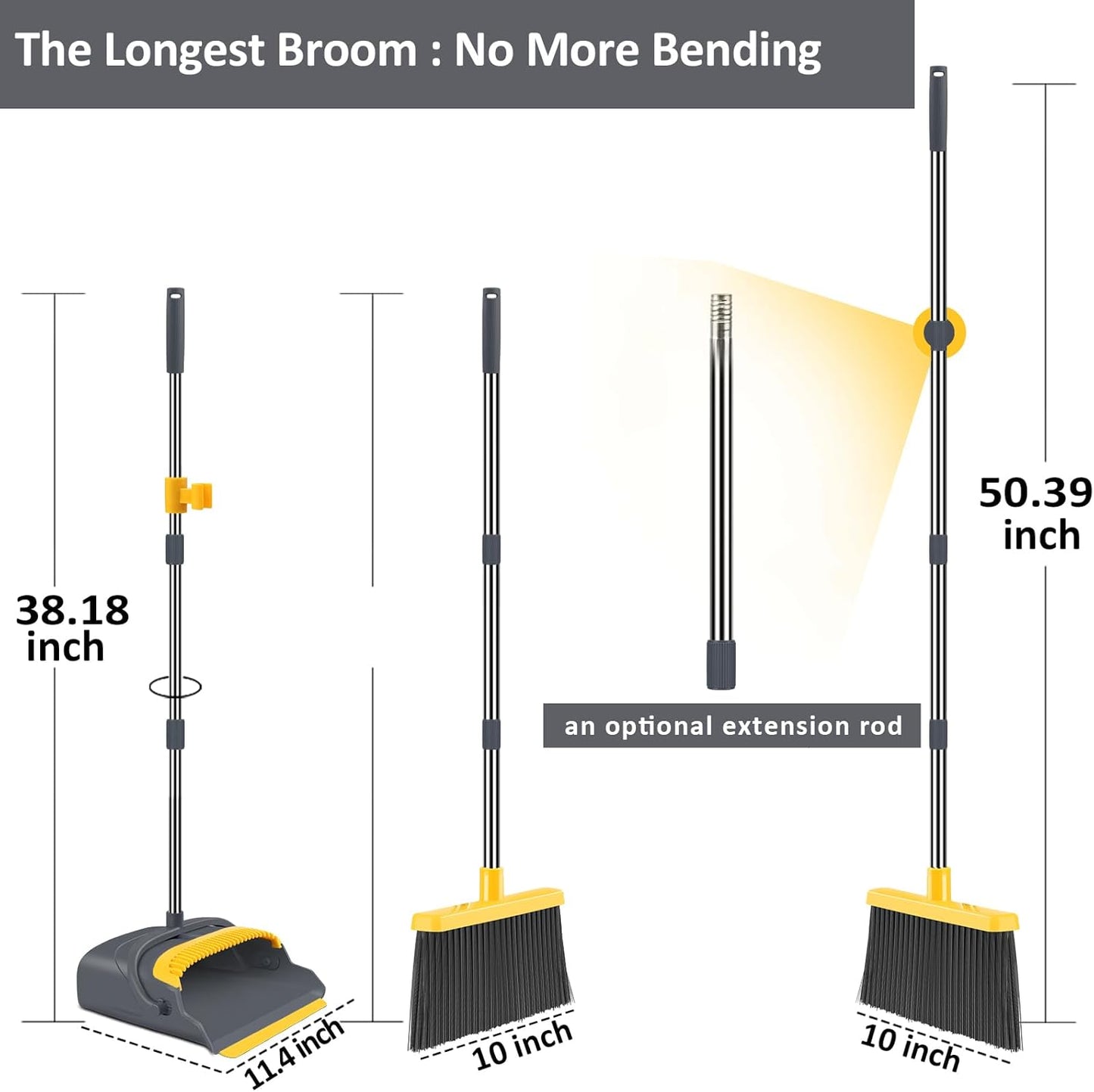 kelamayi Upgrade Broom and Dustpan Set, Broom with Dustpan Combo Set, Self-Cleaning with Dustpan