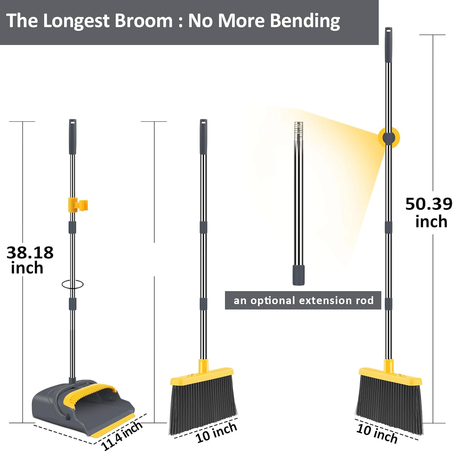 kelamayi Upgrade Broom and Dustpan Set, Broom with Dustpan Combo Set, Self-Cleaning with Dustpan