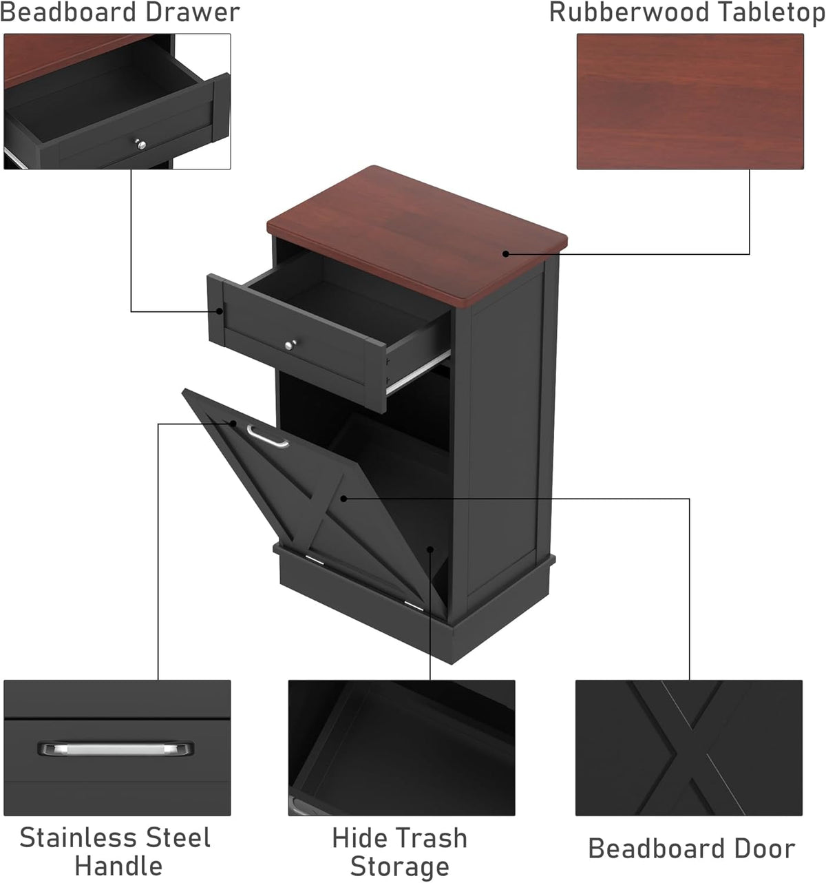 Betterhood Tilt Out Trash Cabinet 10 Gallon Wooden Free Standing Laundry Sorter, Recycling Cabinet