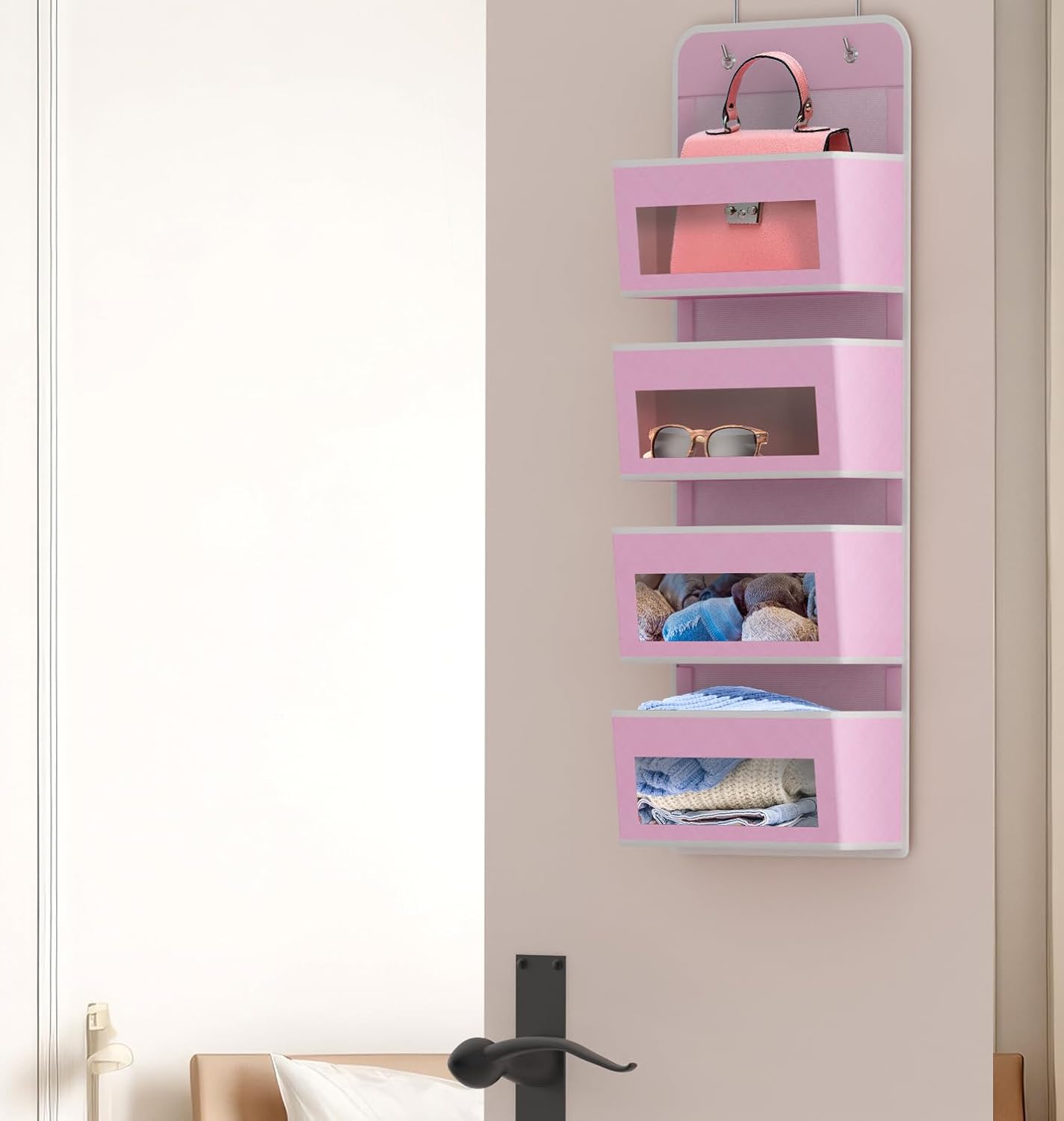 Simple Houseware 4 Clear Window Pocket Over Closet Door Storage Hanging Organizer for Bedroom