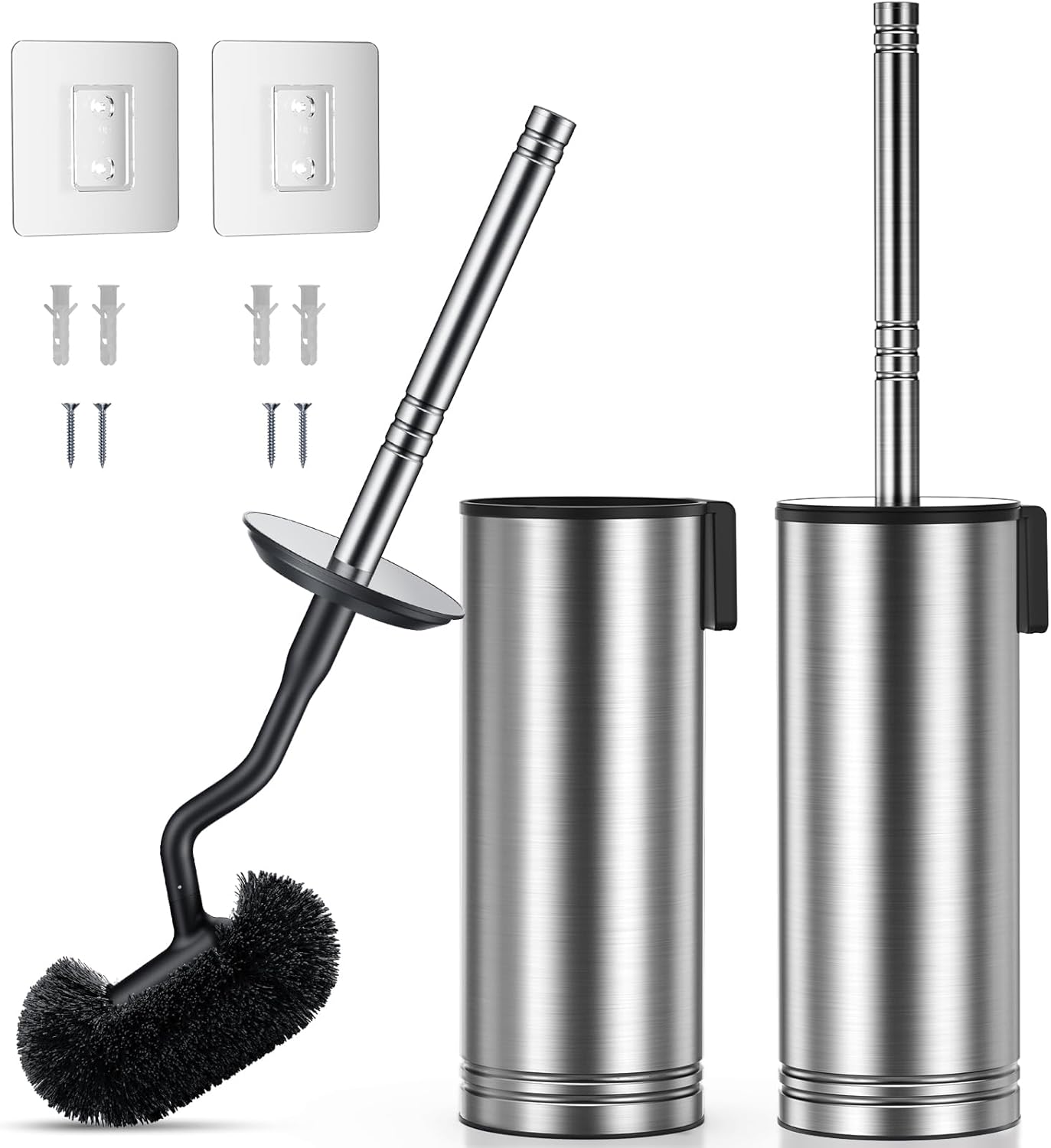 Hamitor Toilet Brush and Holder Set: 304 Stainless Steel Rustproof Toilet Scrubber with Under Rim