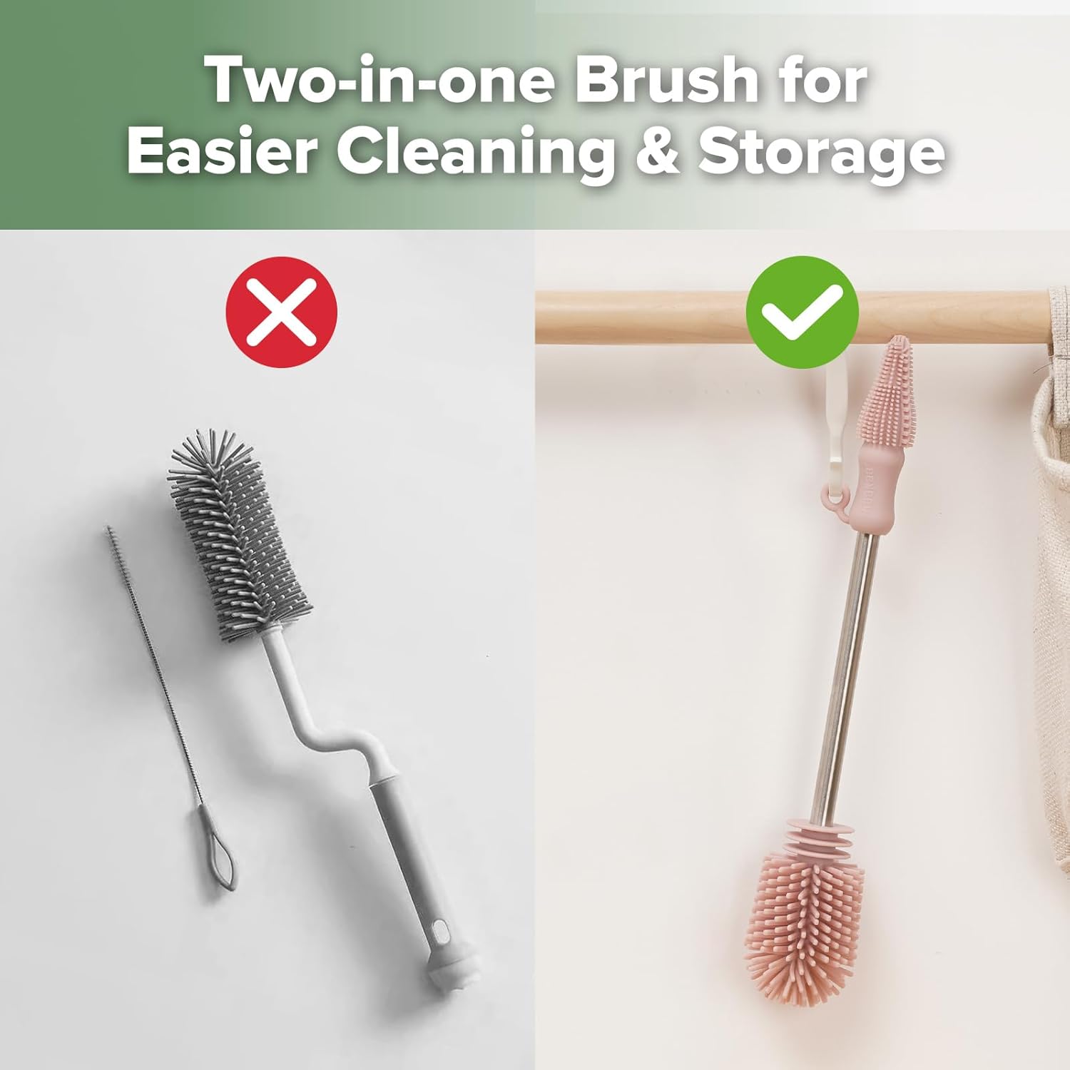haakaa Cleaning Brush Silicone Bottle Brush Double-Ended Soft Silicone Bristles for Breast Pumps