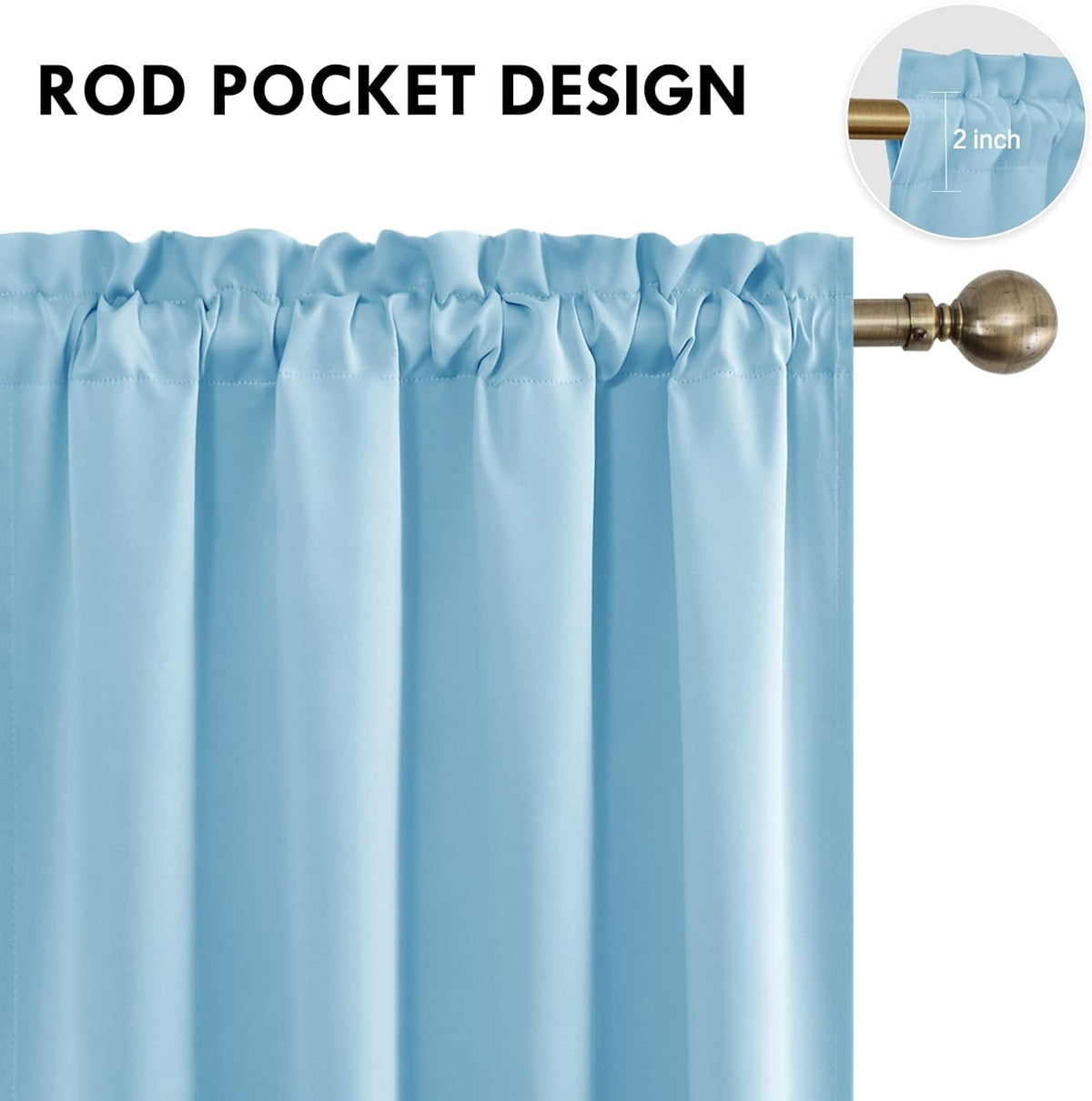 DWCN Light Blue Room Darkening Blackout Curtains - Thermal Insulated Privacy Energy Saving Window