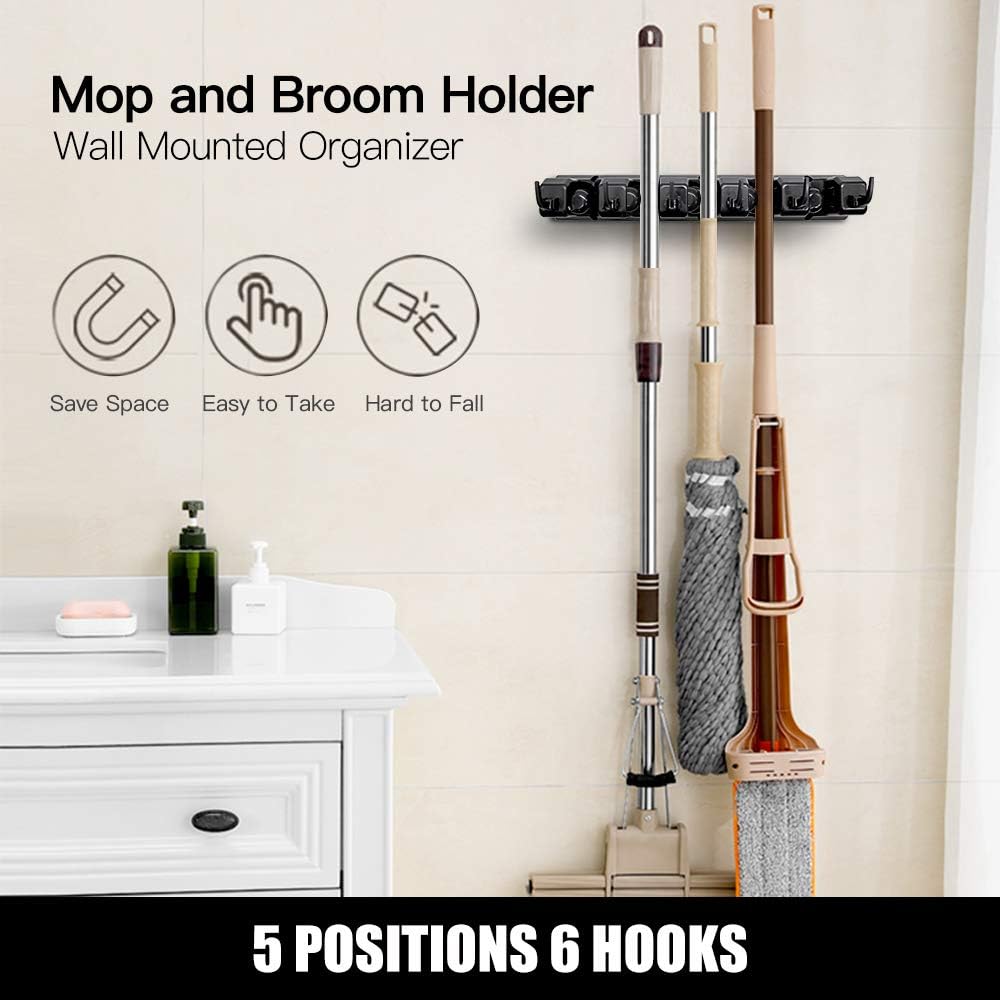 IMILLET Mop and Broom Holder, Wall Mounted Organizer-Mop and broom Storage Tool Rack with 5 Ball