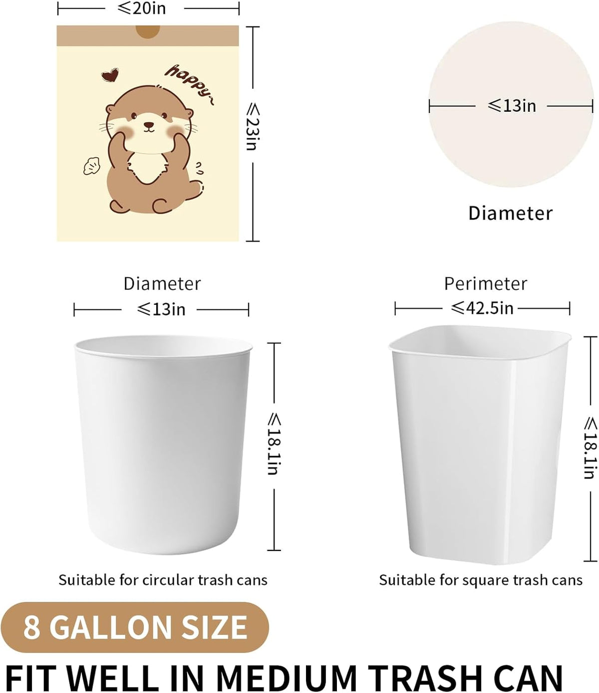 VOK 8 Gallon Trash Bags with Otters Printed, Drawstring Medium Garbage Bags, Tear-Resistant &