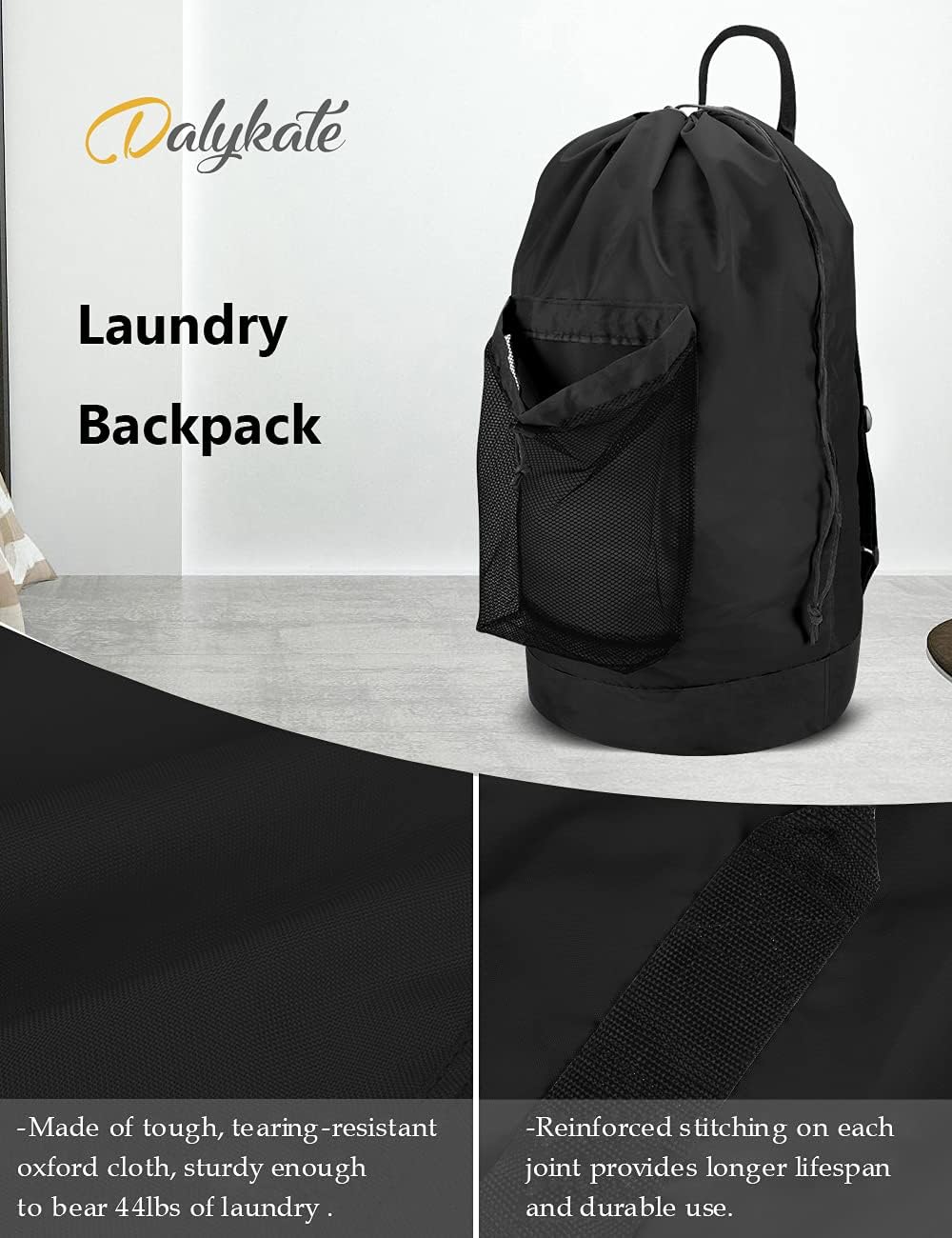 Dalykate Backpack Laundry Bag, Laundry Backpack with Shoulder Straps and Mesh Pocket Durable Nylon