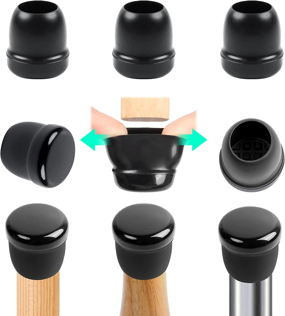 Ezprotekt 24 Pcs Black Chair Leg Sliders for Carpet, Round Teflon Furniture Glides for Rug, Carpet