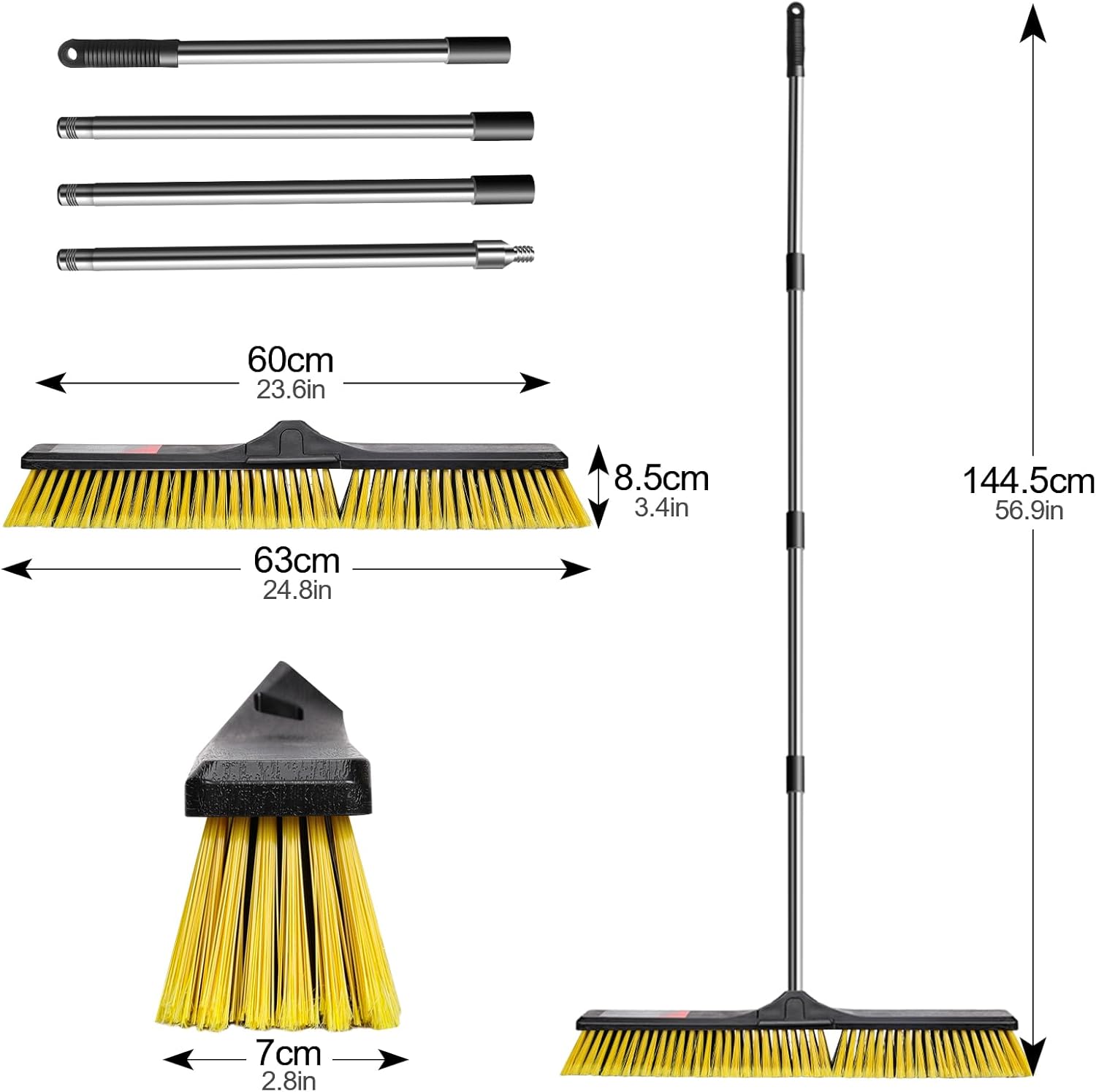 24" Push Broom,Masthome Industrial Broom with Stiff Bristles,Outdoor Broom Heavy Duty and 55" Long