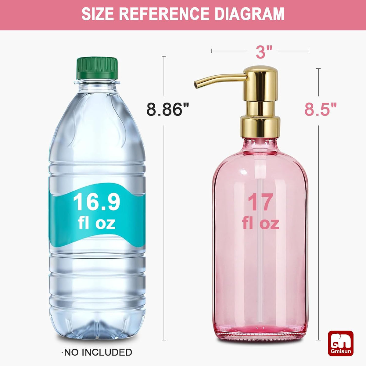 GMISUN Pink Soap Dispenser Bathroom, 2 Pack Kitchen Hand and Dish Soap Dispensers Set, 17 Fl Oz