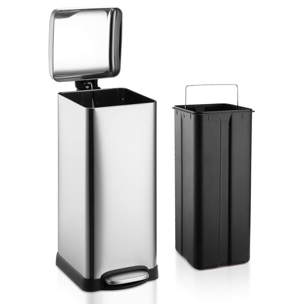 TrailBlaze 8Gallon / 30L Kitchen Trash Can, Stainless Steel Rectangular Pedal Recycle Bin with