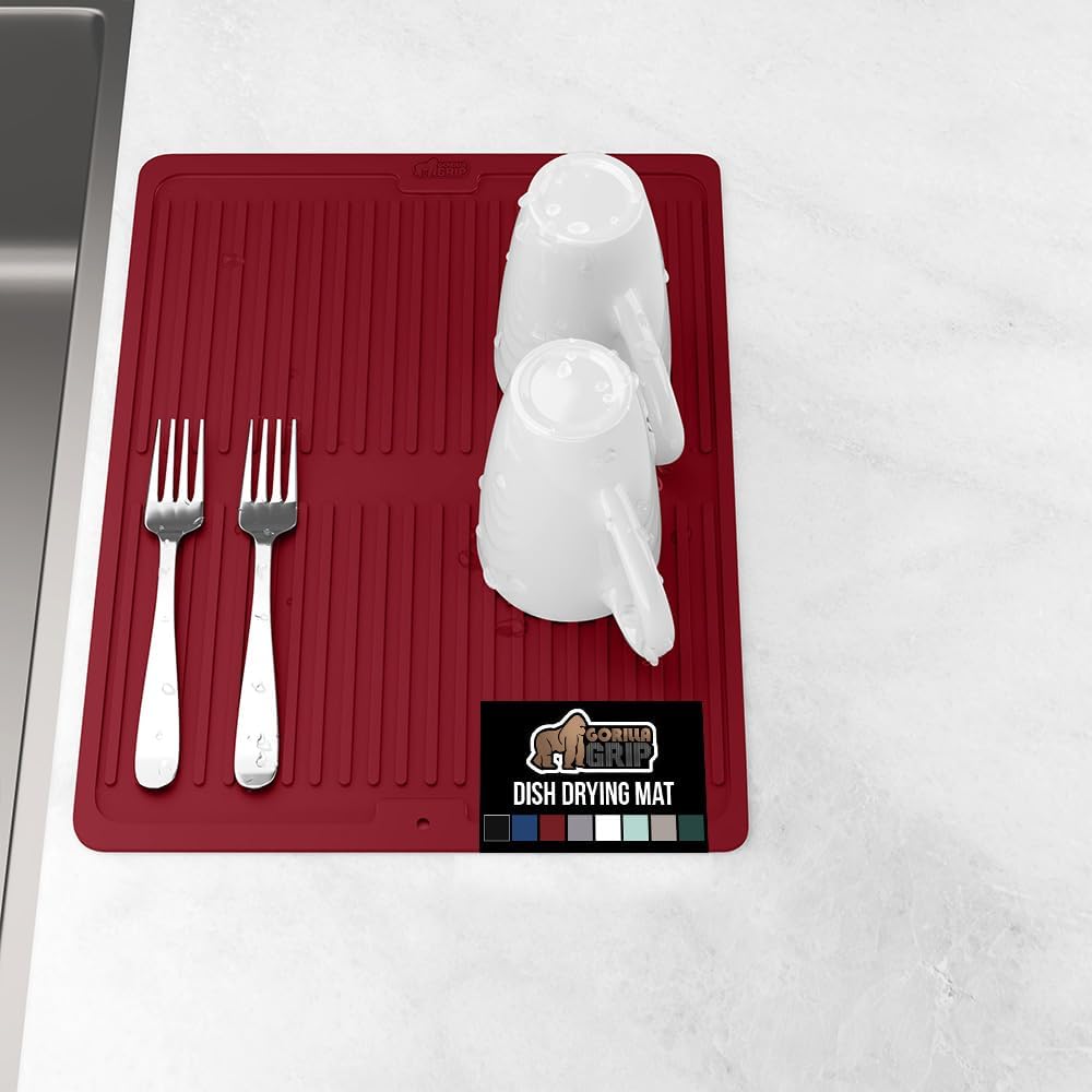 GORILLA GRIP 100% BPA-Free Patented Silicone Dish Drying Mat for Kitchen Counter, Water Catching