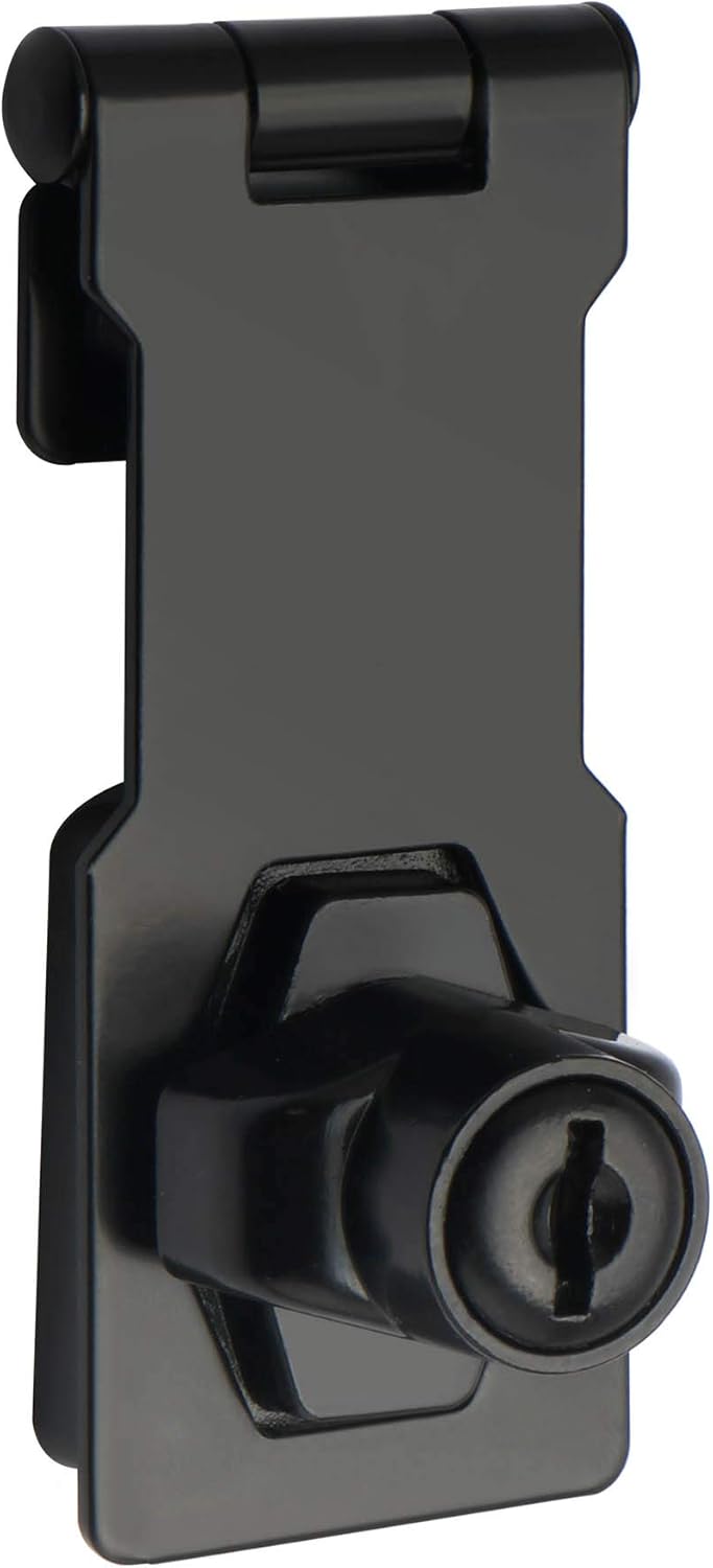 Alise Keyed Hasp Lock,3 Inch Safety Packlock Clasp Hasp Lock Latch with Lock, Black Door Hinge Lock
