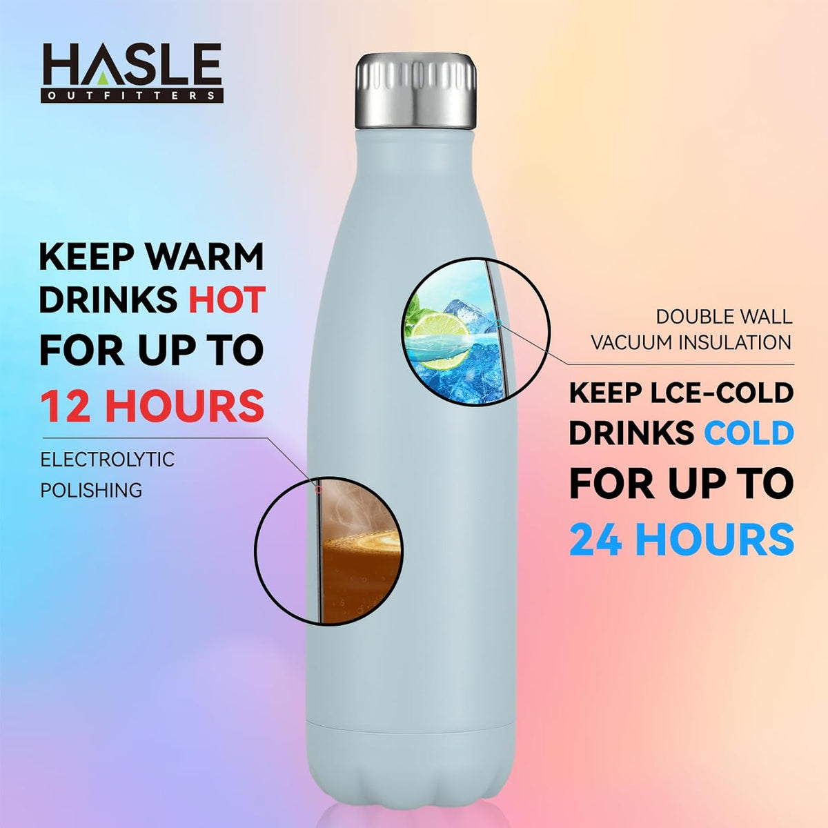 HASLE OUTFITTERS 17oz Stainless Steel Water Bottles, Vacuum Insulated Water Bottles Double Walled