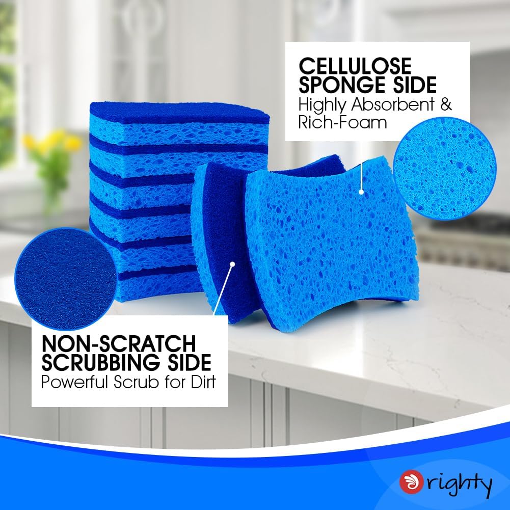 Orighty Non-Scratch Cellulose Scrub Sponges 24 Pack, Kitchen Sponges for Kitchen, Bathroom, and