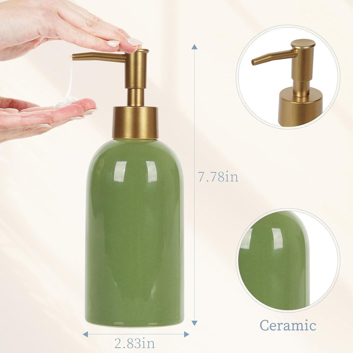 Natheeph 14OZ Ceramic Soap Dispenser Ceramic Soap Pump Dispenser Can Fill Liquid for