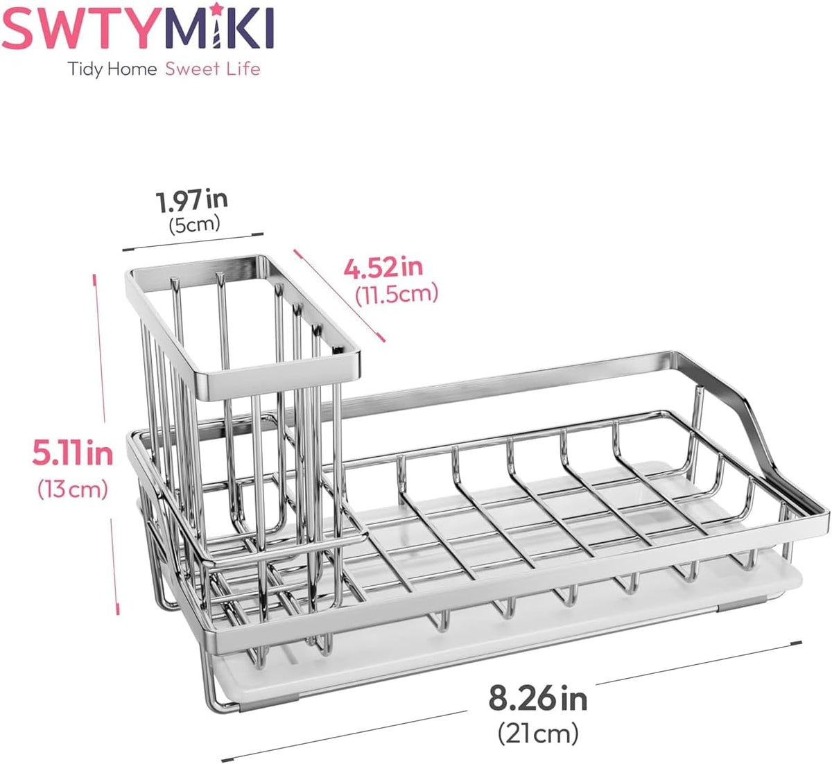 SWTYMIKI Kitchen Sink Caddy Sponge Holder, Kitchen Sink Organzier and Storage with High Brush