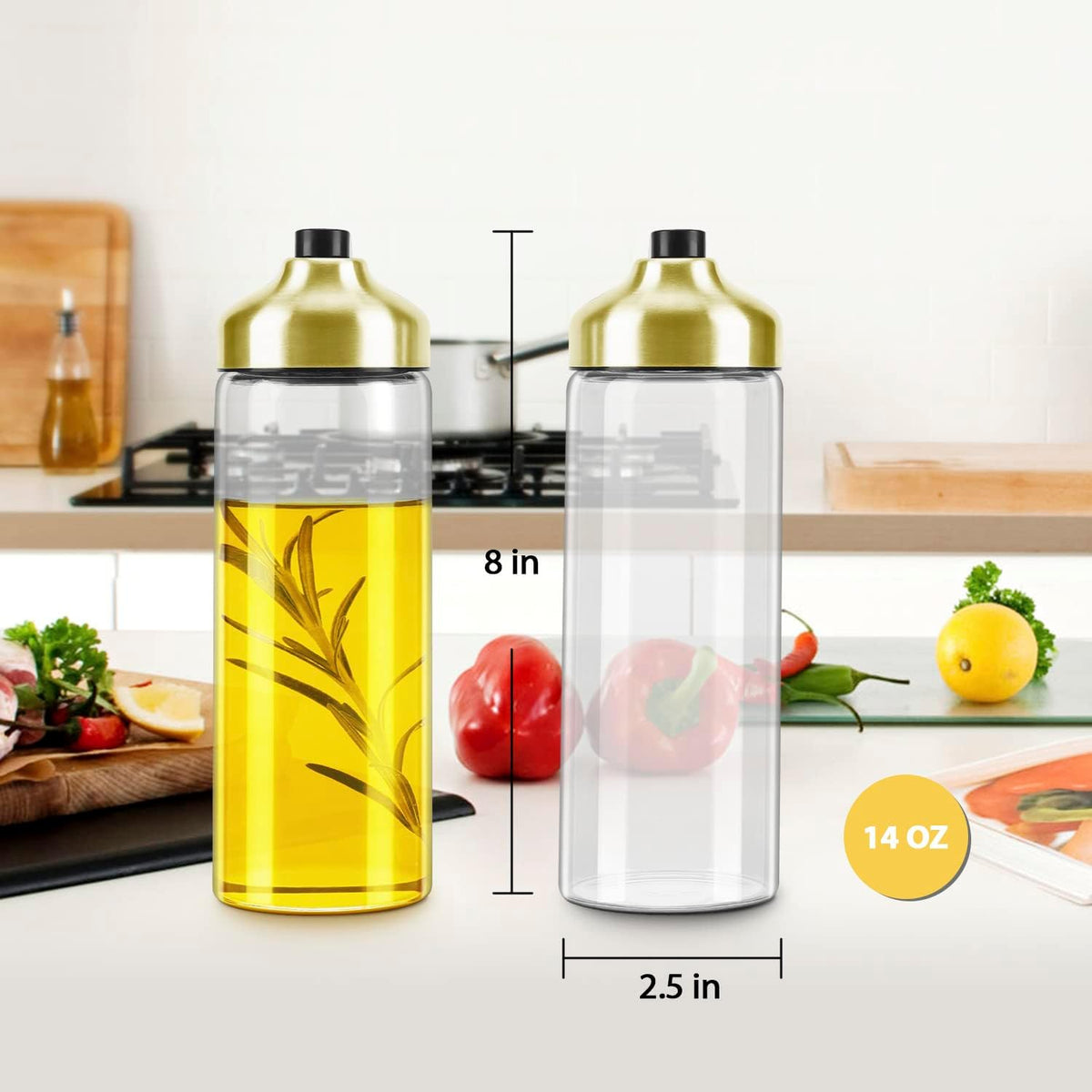 Aelga Gold Oil Dispenser - Gold Kitchen Accessories-Oil Dispenser Bottle for Kitchen with Stainless