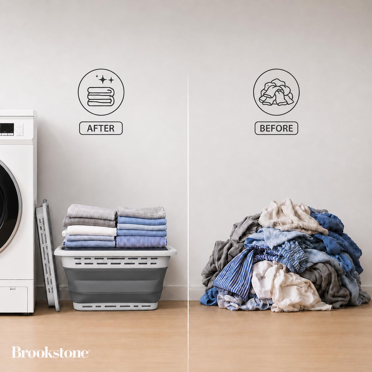BROOKSTONE 11 GALLON XL 24" Collapsible Laundry Basket & Clothes Hamper, Comfort Non-Slip Handles